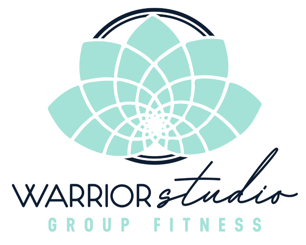 Logo of Warrior's Studio Group Fitness featuring a stylized lotus flower and text.