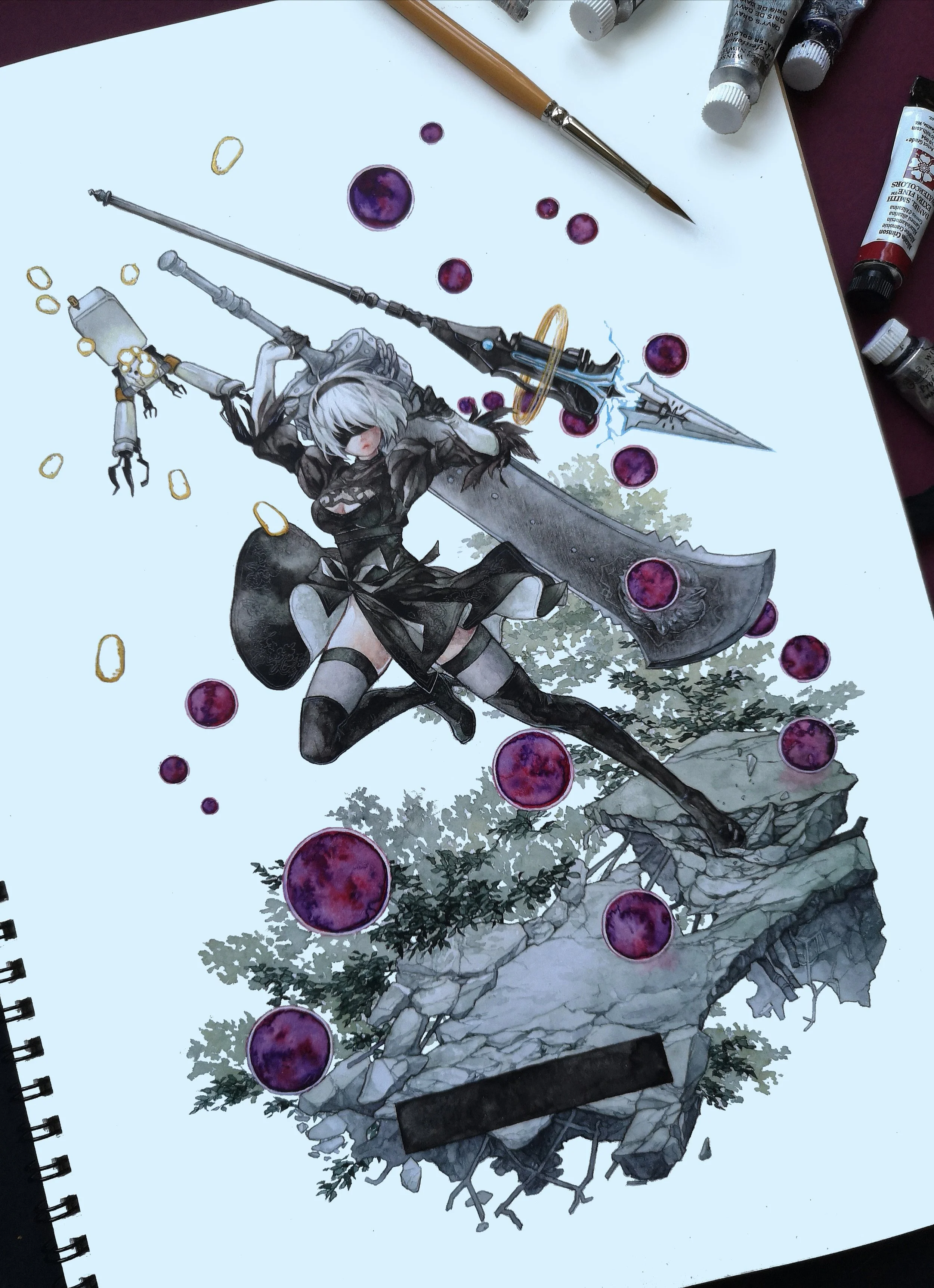 Watercolour of 2B from NieR: Automata