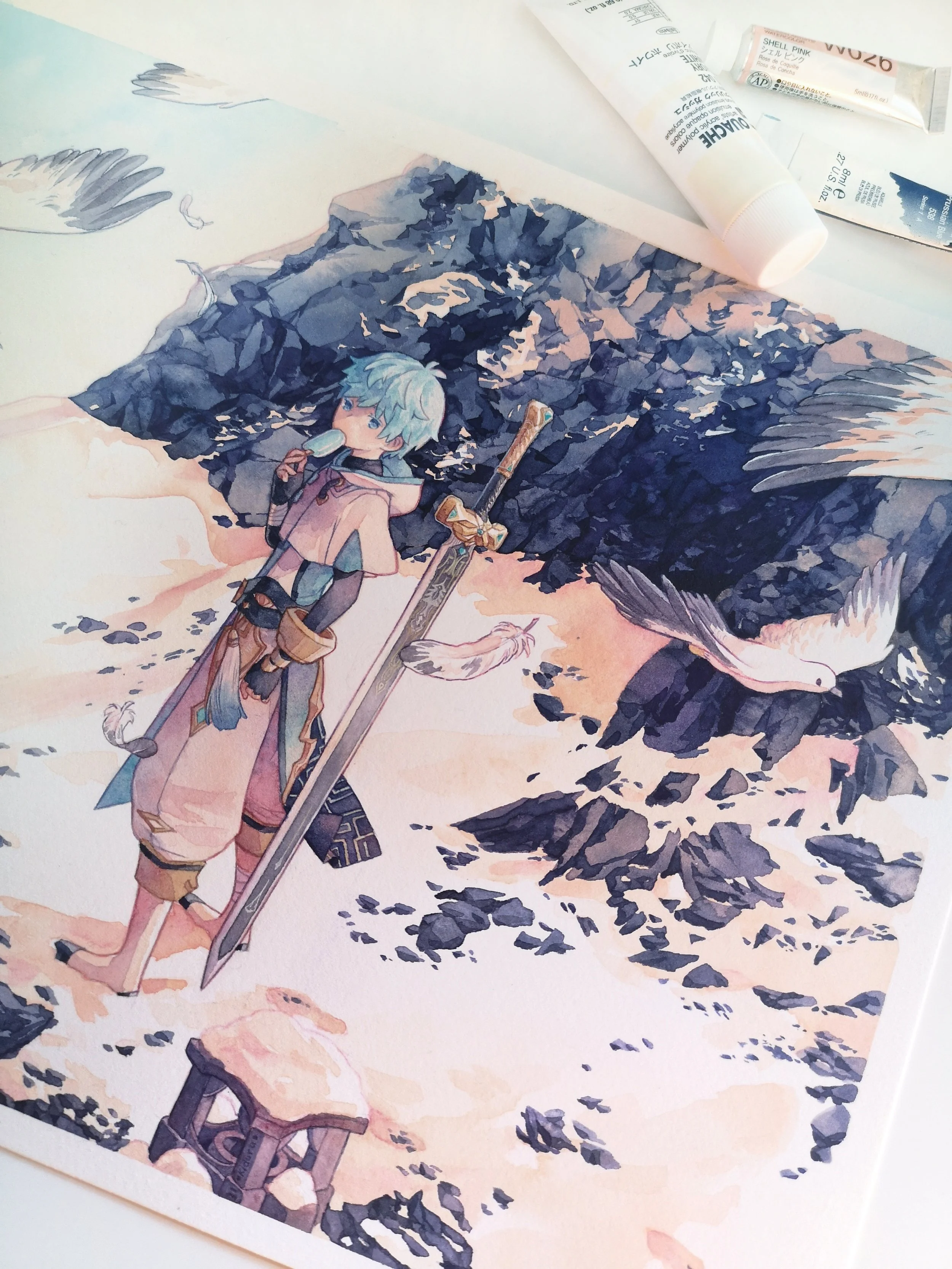 Watercolour of Chongyun from Genshin Impact