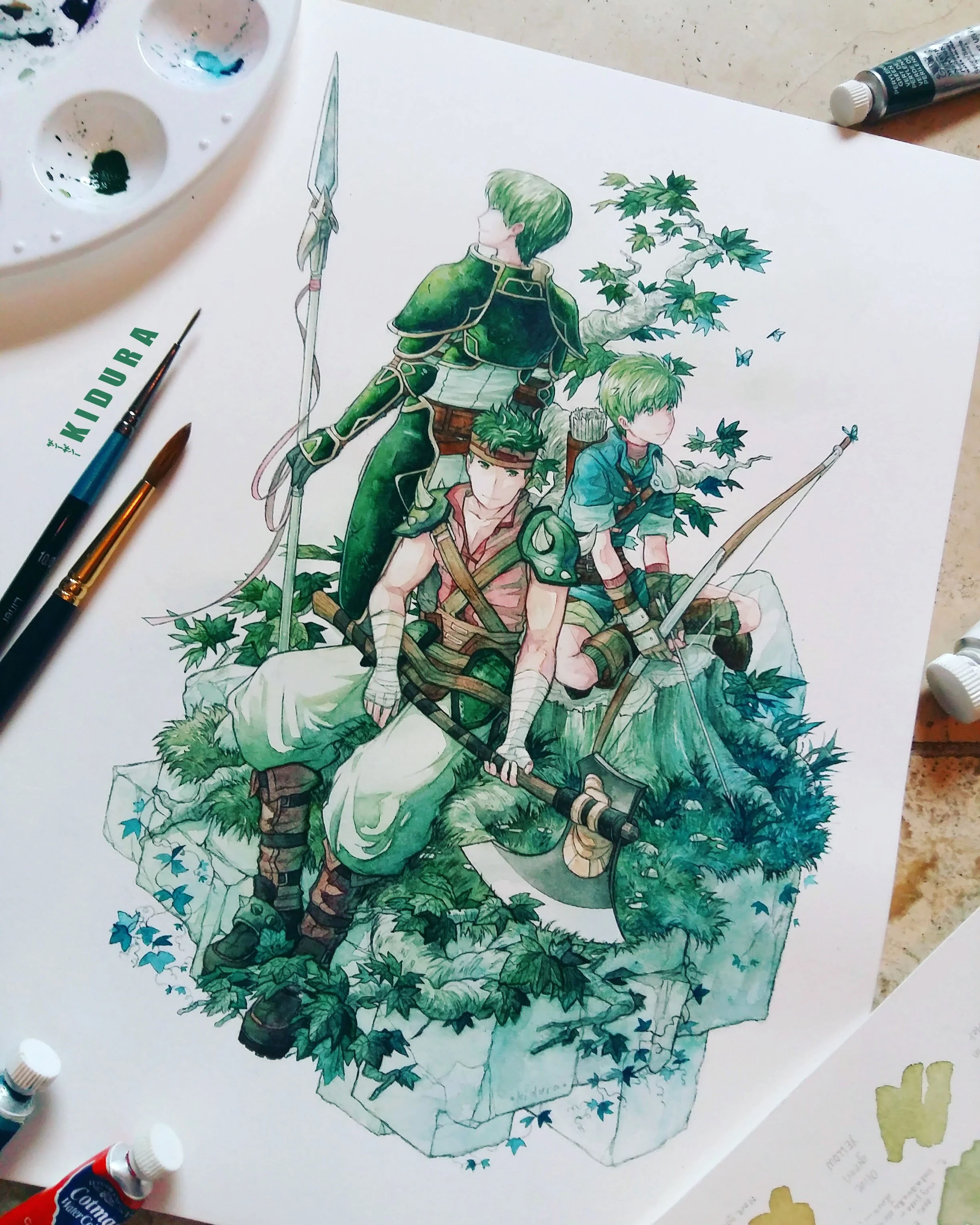 Watercolour of Oscar, Boyd and Rolf from Fire Emblem