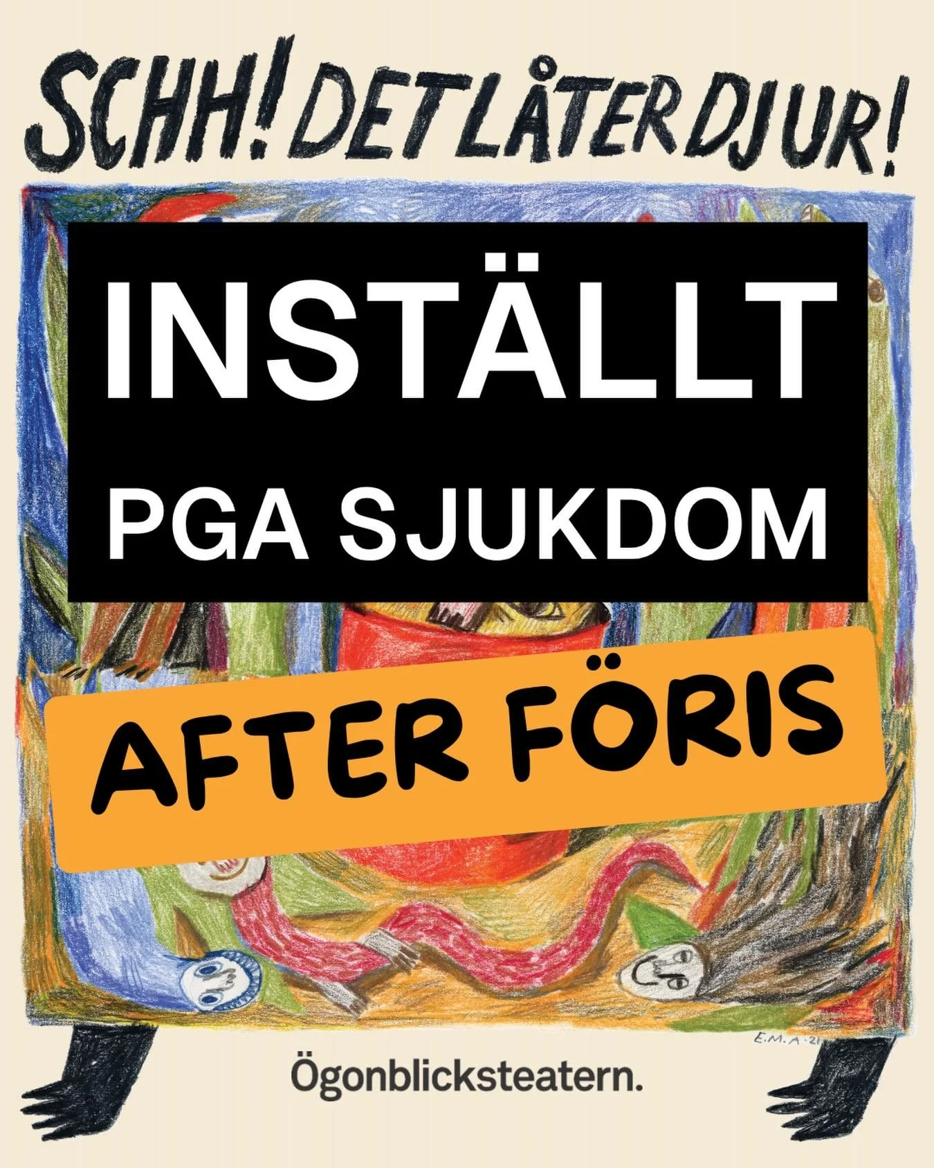 INST&Auml;LLT - AFTER F&Ouml;RIS

Tr&aring;kigt nog m&aring;ste vi st&auml;lla in dagens After F&ouml;ris. 

Biljetter &aring;terbetalas, mer info om nytt datum kommer snart och skickas till alla biljettk&ouml;pare.

Mejla bokning@ogonblicksteatern.s
