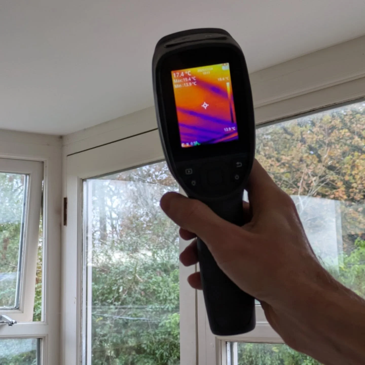 Thermal surveys can help show details In a building. In this case beams (behind the plasterboard) and lack of insulation. @retrofit_west are offering vouchers to help with the cost of analysing your home and what measures you could put in place. In t