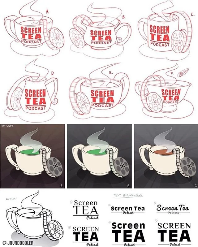 Process behind the new Screen Tea Podcast Logo 🎥☕️🎨 #artcommission  #commission #Art #artist #artwork #artofinstagram #artoninstagram #comicart #conceptart #comicartist #figmentforgestudio #figmentforgellc #visdev #illustration #javadoodle #javadoo