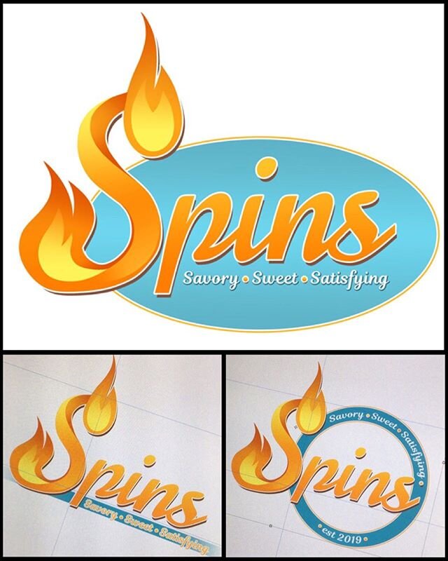 Logo design for my long-time pal Robert&rsquo;s new restaurant in High Springs, FL, @spins_sweet_and_savory . Swipe for creative process as well as the logo caught &ldquo;in the Wild.&rdquo; 😉 You can find more info on Spins at www.spinssweetandsavo