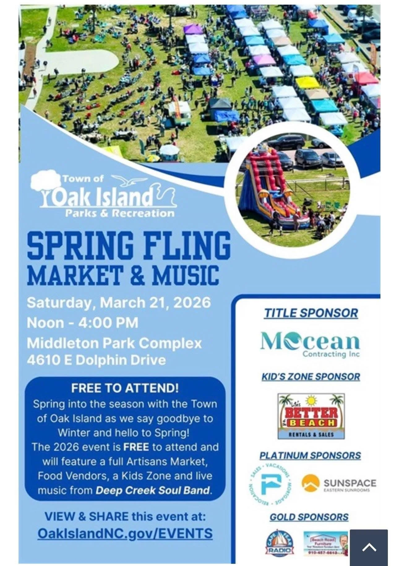       
  
    Spring Fling will be held at Middleton Park Complex from NOON - 4:00 PM, featuring a full artisan Market, Food Vendors, Kids Zone and live music by Deep Creek Soul Band. You don't want to miss this event to kick off Spring!  For more in