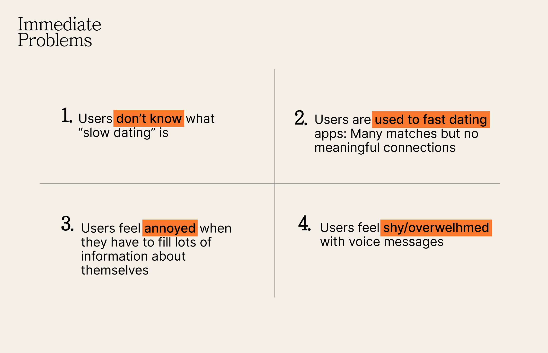 User Immediate Problems