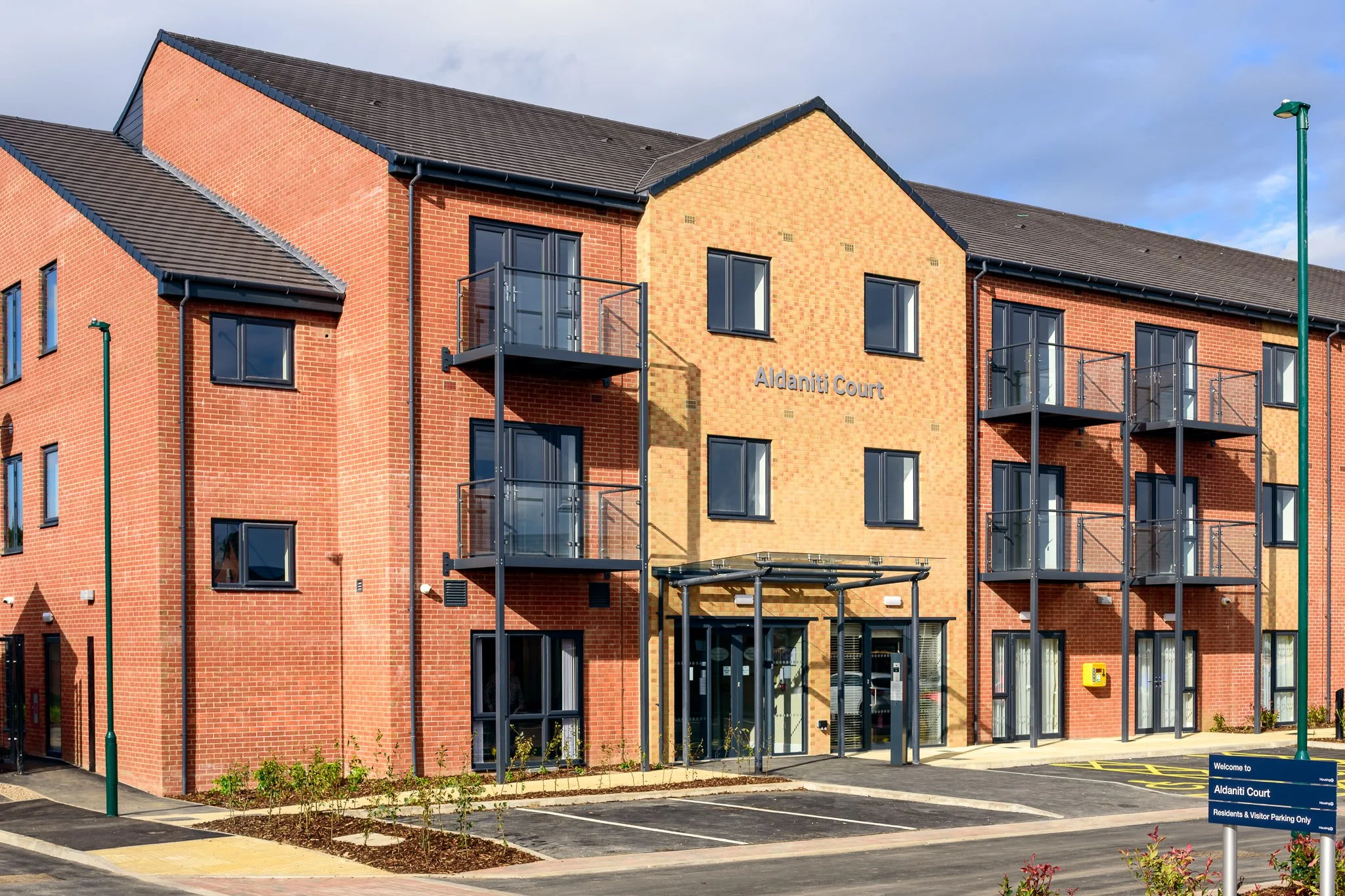 External architectural photography of Aldaniti Court Extra Care scheme, Guisborough.