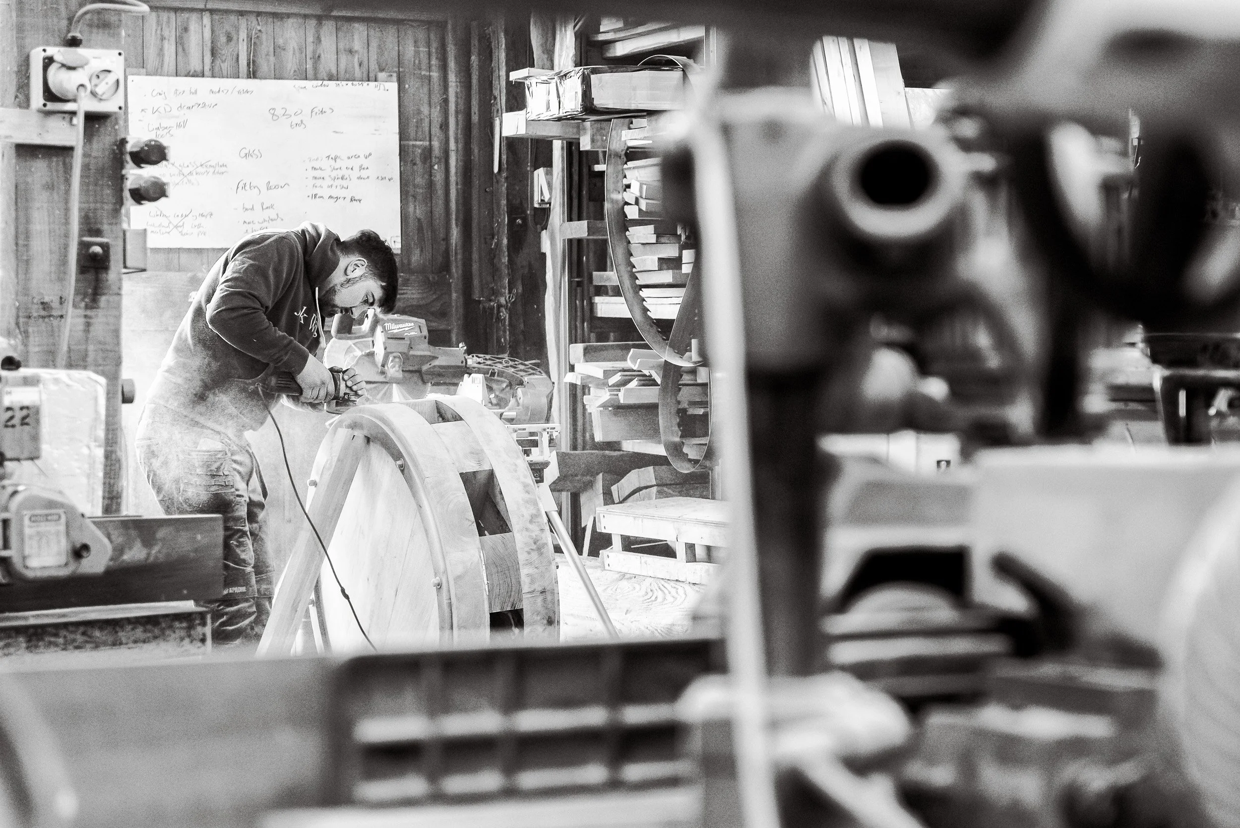 A craftsman carefully works on a component of a capstan being built as part of the heritage project to replace the capstans on Whitby Harbour.