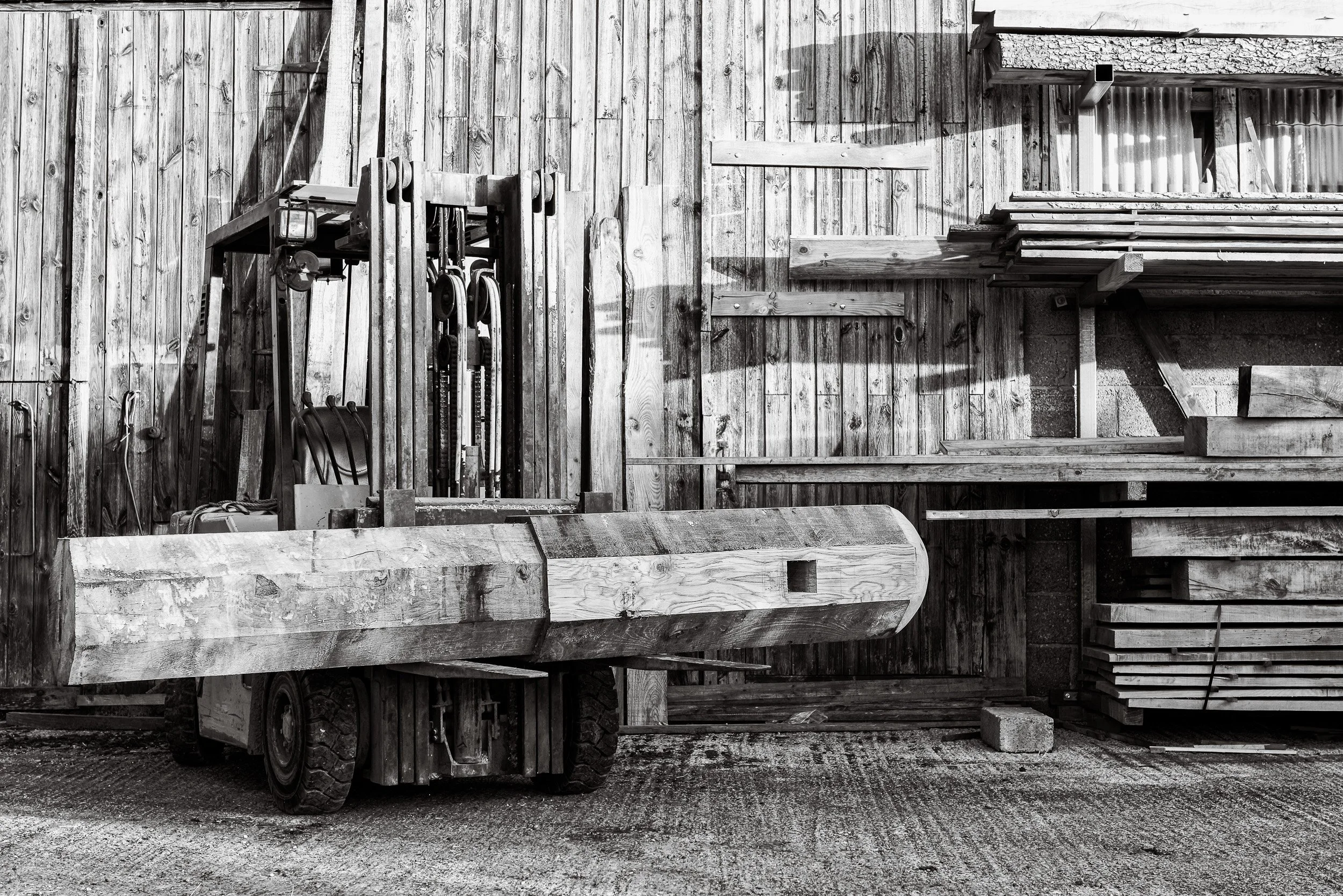 Handcrafted timber capstan rests on a fork lift awaiting the next stage in the capstan restoration project Whitby Harbour by J Hallam Joinery.
