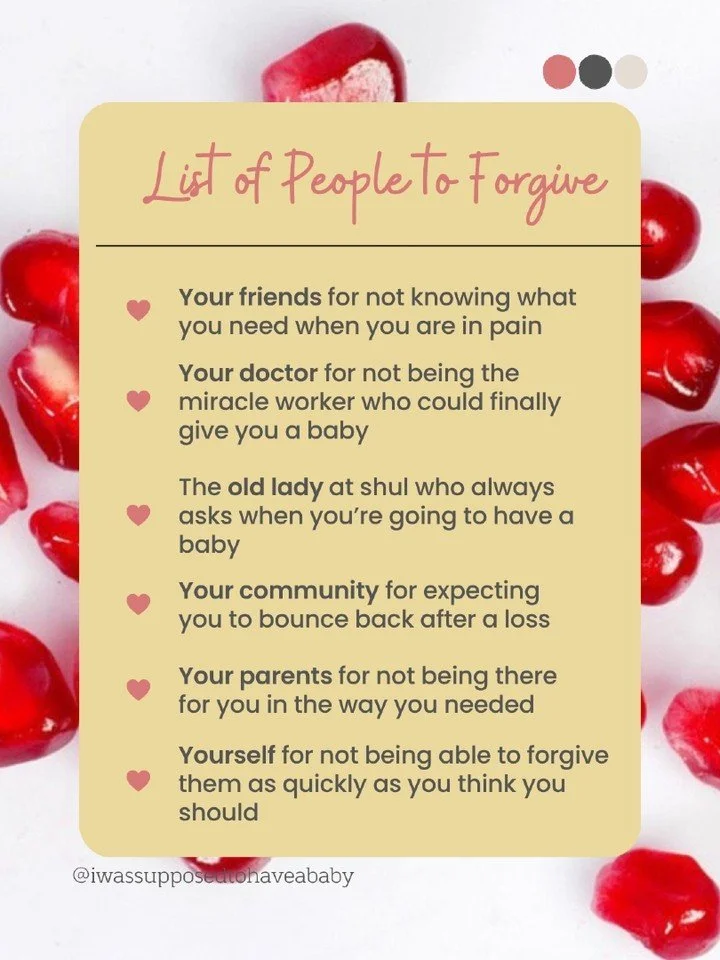 The High Holidays ask us to start the year with a clean slate

To let go, for our own sake as much as for others&rsquo;

Here's the forgiveness list we made for anyone carrying infertility or loss

For help letting go, our Jewish infertility and grie