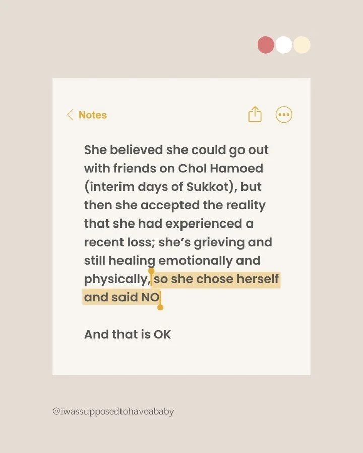 Saying no after a loss isn't you being dramatic; it's you being honest about where you are

Chol Hamoed (interim days of Sukkot) plans, family gatherings, whatever it is - if your body and heart are still healing, skipping it is allowed

Grief doesn'