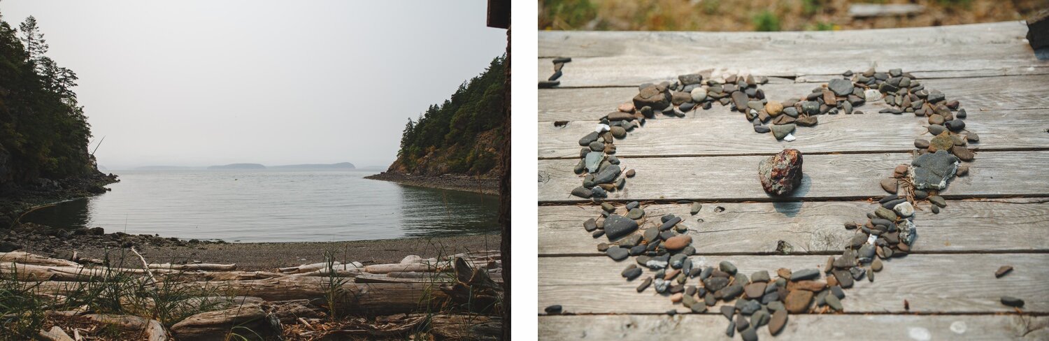  puget sound view and pebbles shaped into a heart 