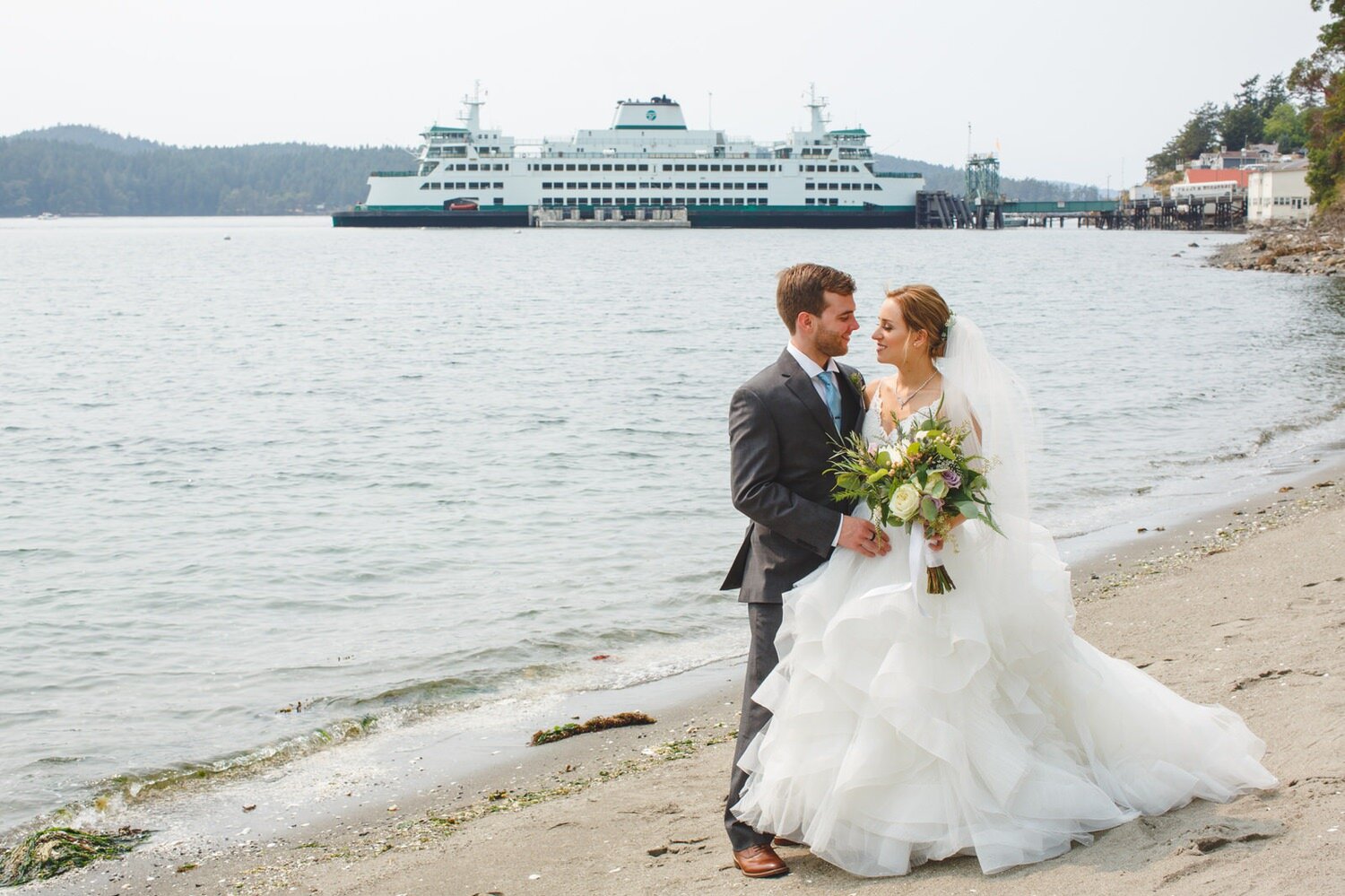 Bride and Groom with Ferry by Satya Curcio photography