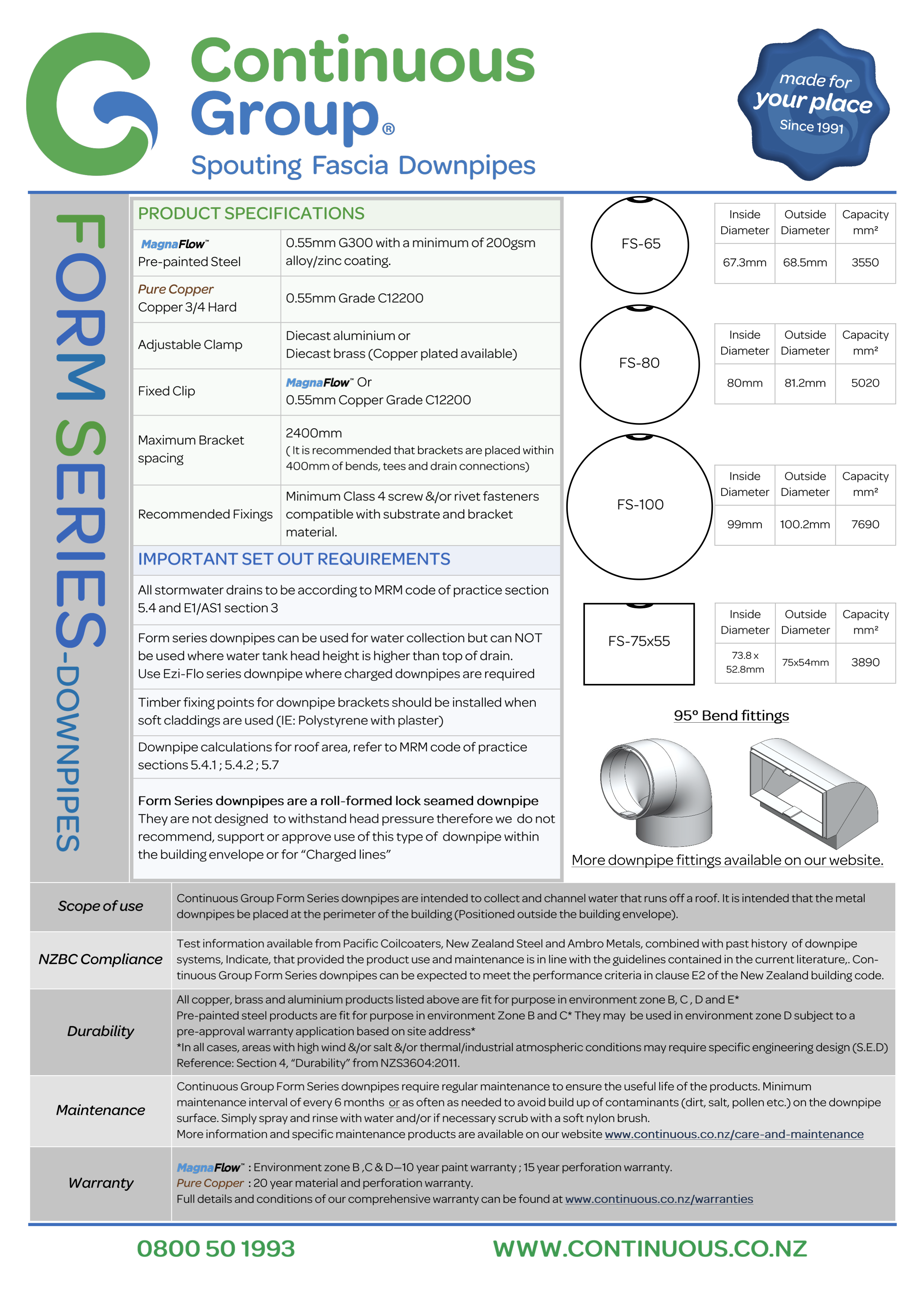 Form Series Specification Sheet  Click to view and download