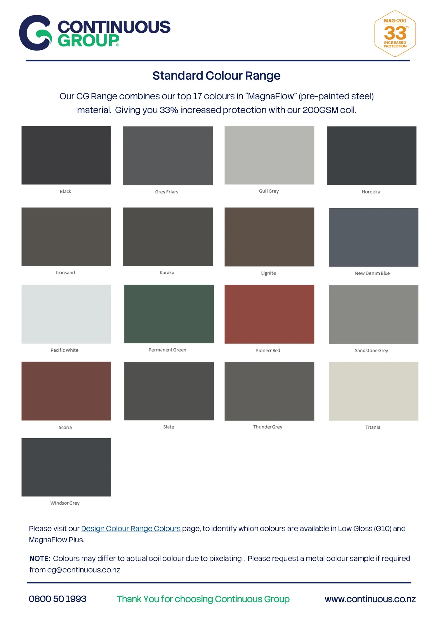 CG Range - Colours & Finishes — Continuous Group