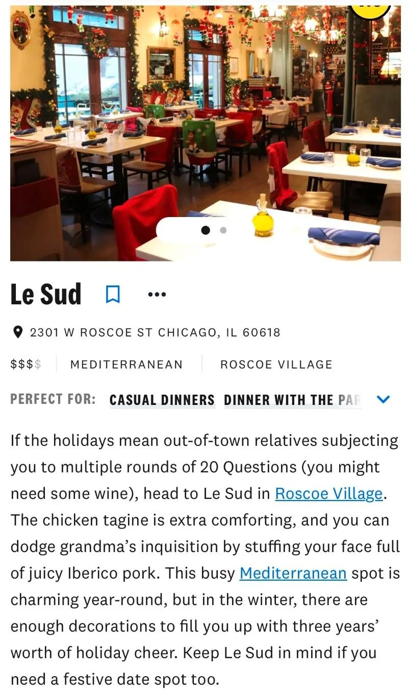 Holiday dining at Le Sud Infatuation