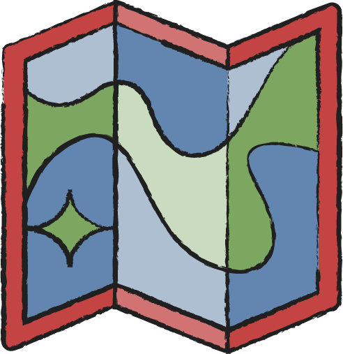 Folded map standing upright