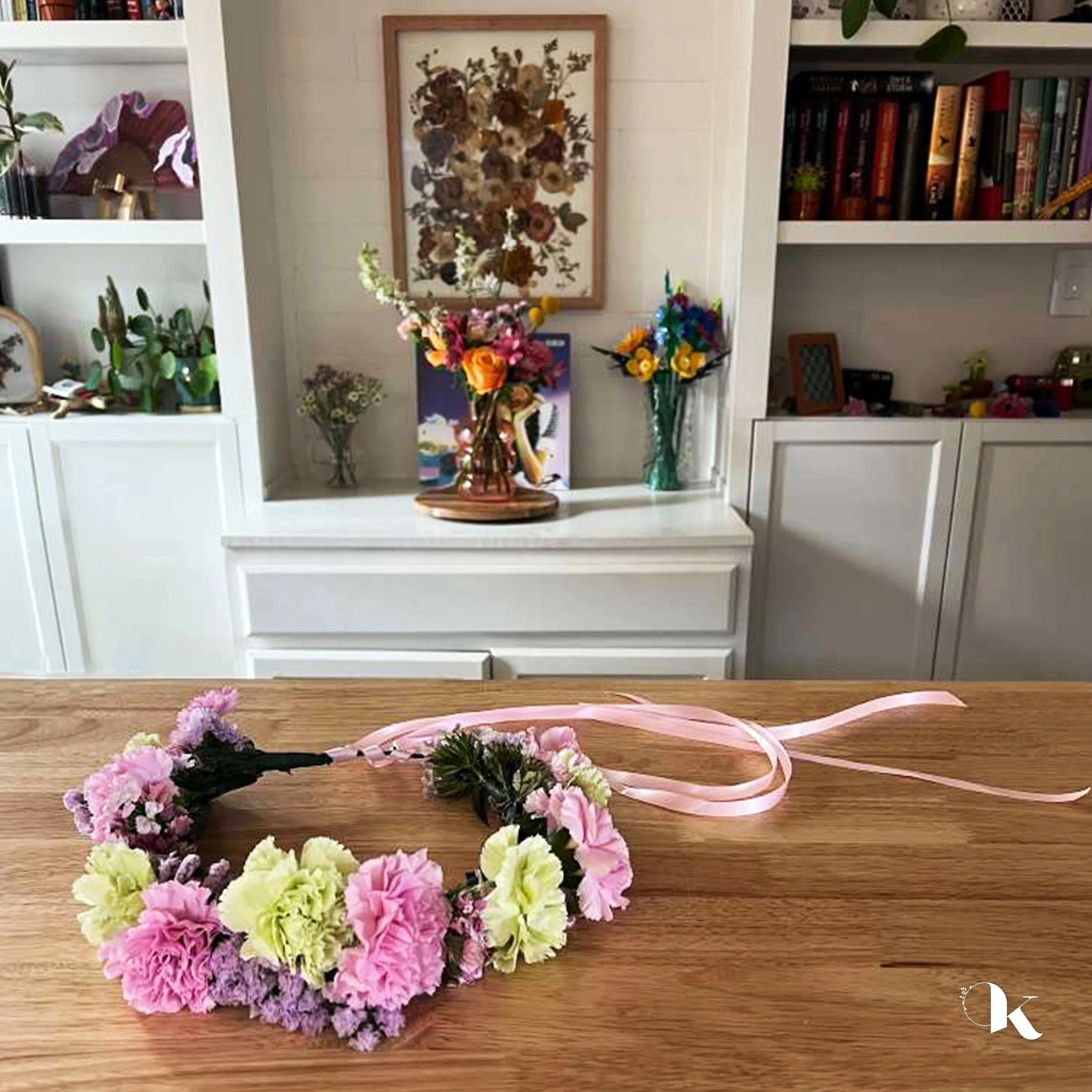Rainbow-inspired Pride flower crown with adjustable ribbons, handcrafted by Katalina Floral & Co.