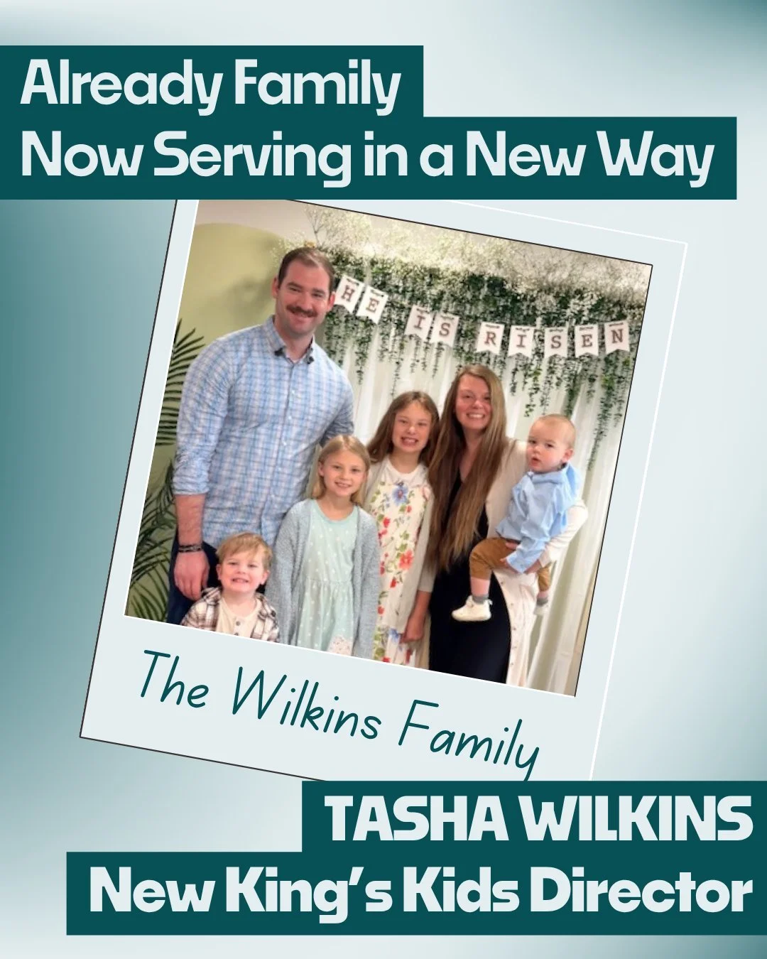 We&rsquo;re so grateful for the people God calls within our house, and even more when they&rsquo;re already family!
Tasha Wilkins is stepping into the role of King&rsquo;s Kids Director, and we believe this is a calling on her life to lead, love, and