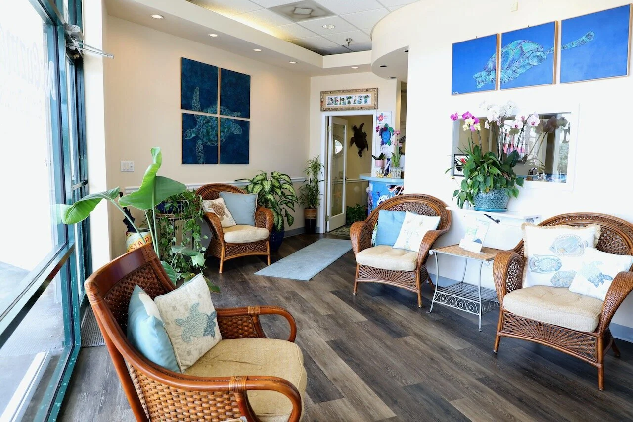 interior waiting room of doc guzman’s family dentistry practice in key west, florida