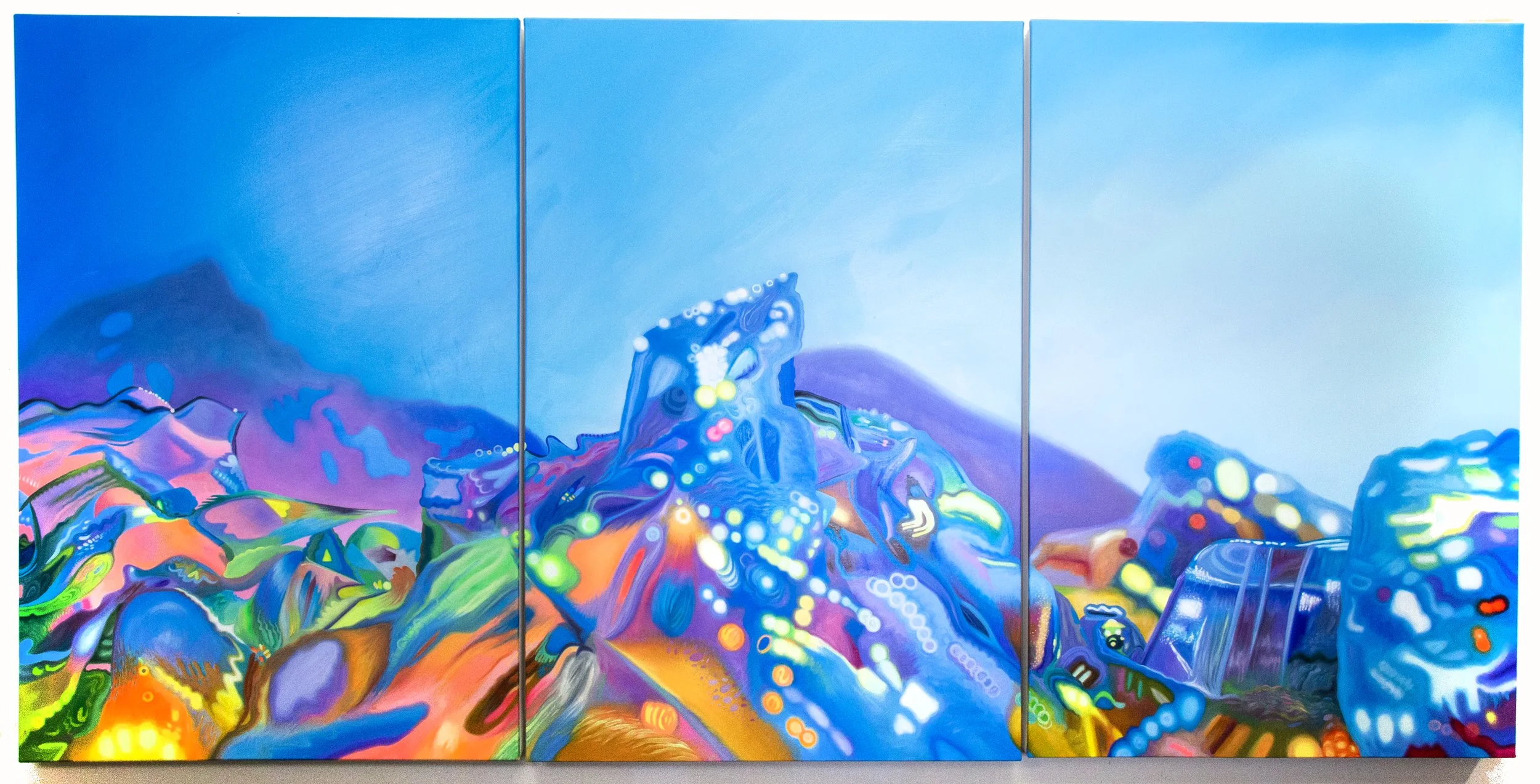Plastic Peaks and Valleys, 2025, oil on canvas, 36 x 72 x 1.5 inches