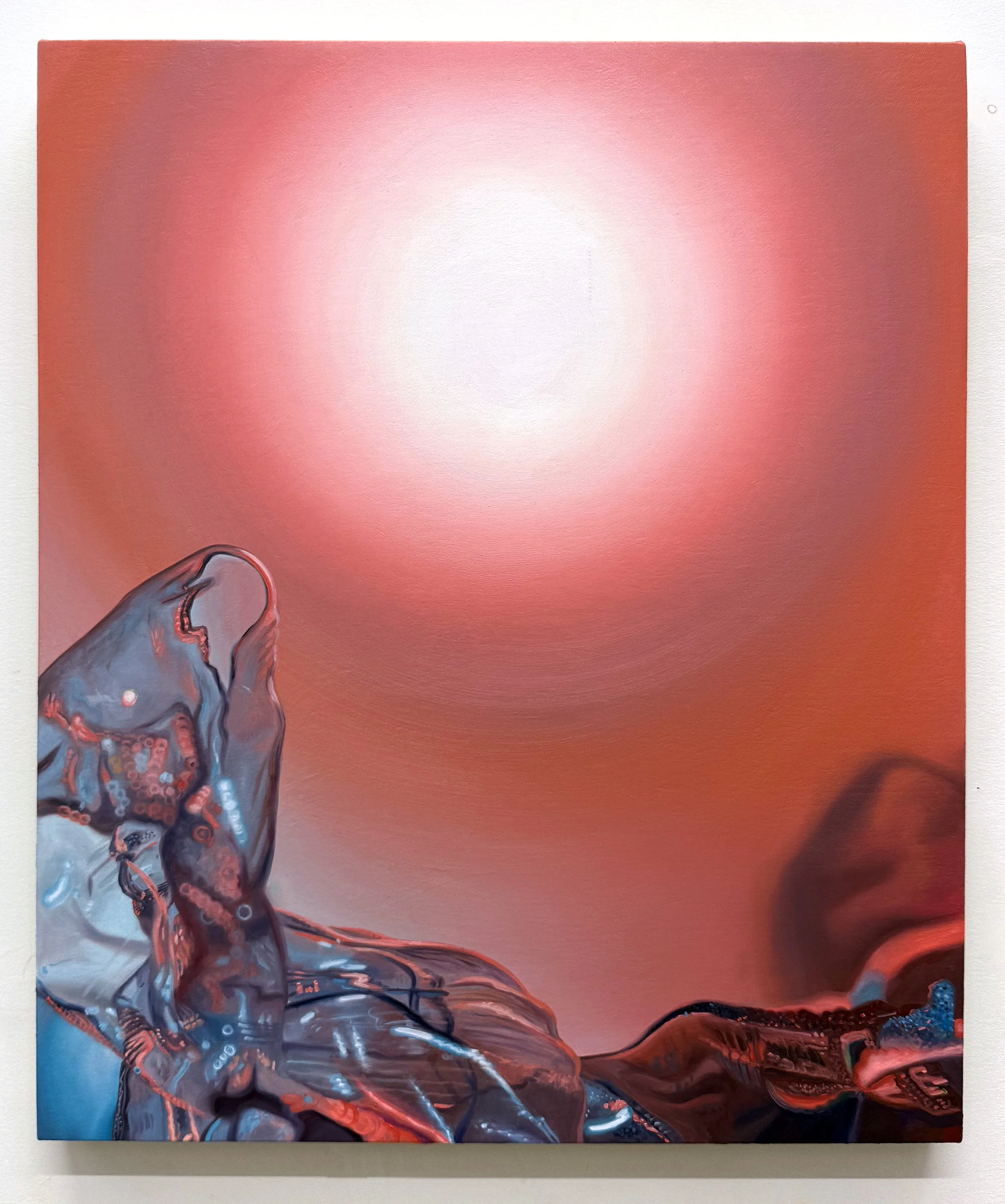 Phthalated Vermillion Peak, 2026, oil on canvas wrapped panel, 24 x 20 x 1.75 inches