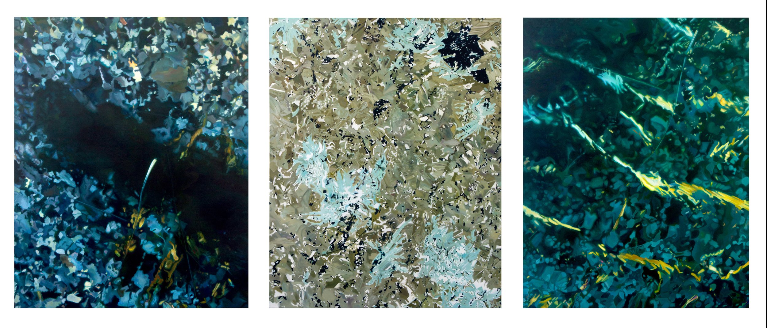 2016 Corporate, CAL - 12 (quartz and colors of stress), CAL -5 (dark crystalline chloride), and CAL - 17 (bands of muscovite), oil on canvas (5 x 4 ft each), JW Marriott, Denver Tech Center, Denver, CO