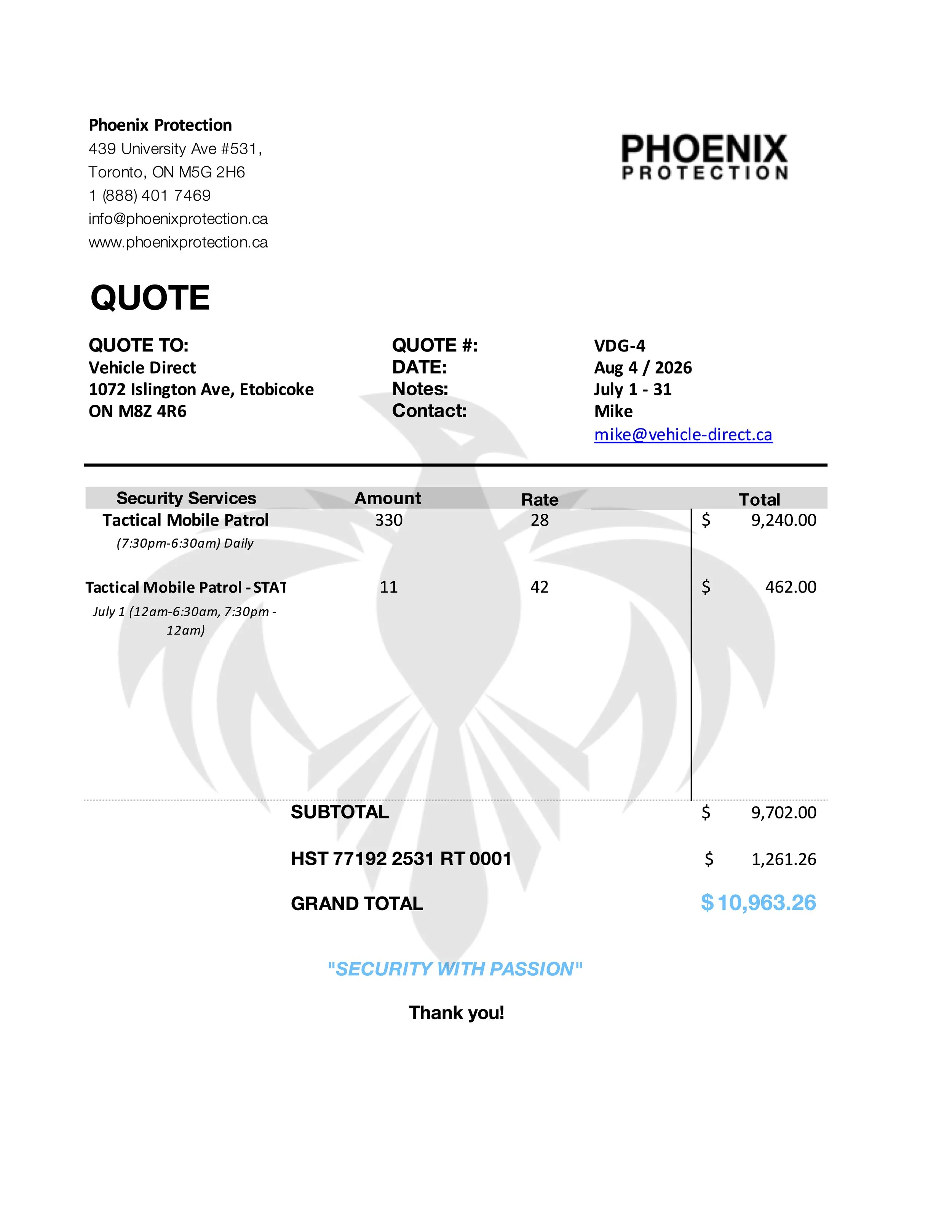 July Invoice