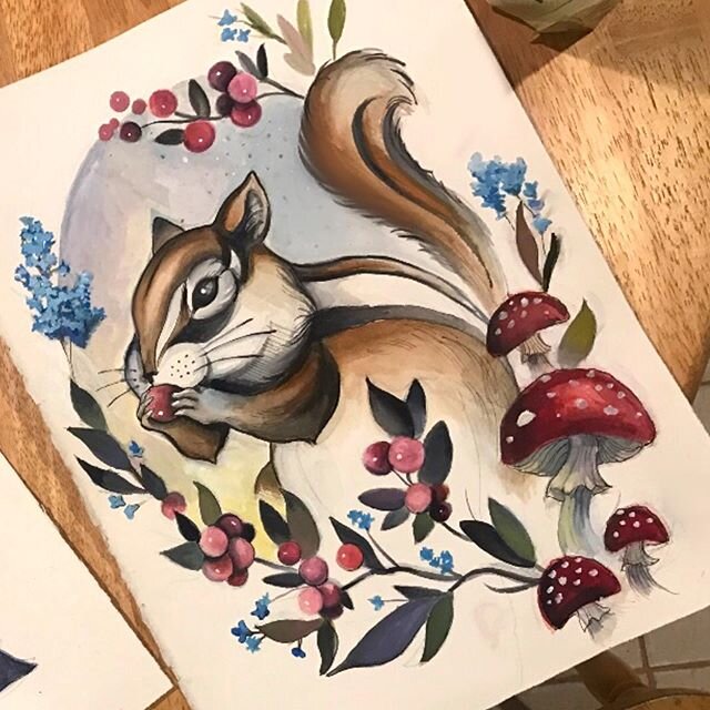A super loose sketchy chipmunk I did for a friend a couple of years back. I&rsquo;m about to start another piece for her so I wanted to revisit how I approached this one and how my drawing and painting style has changed since then.