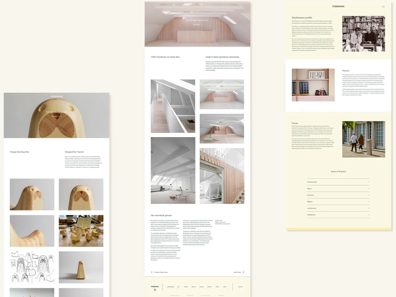 Squarespace website design pages for Studiomama, E2