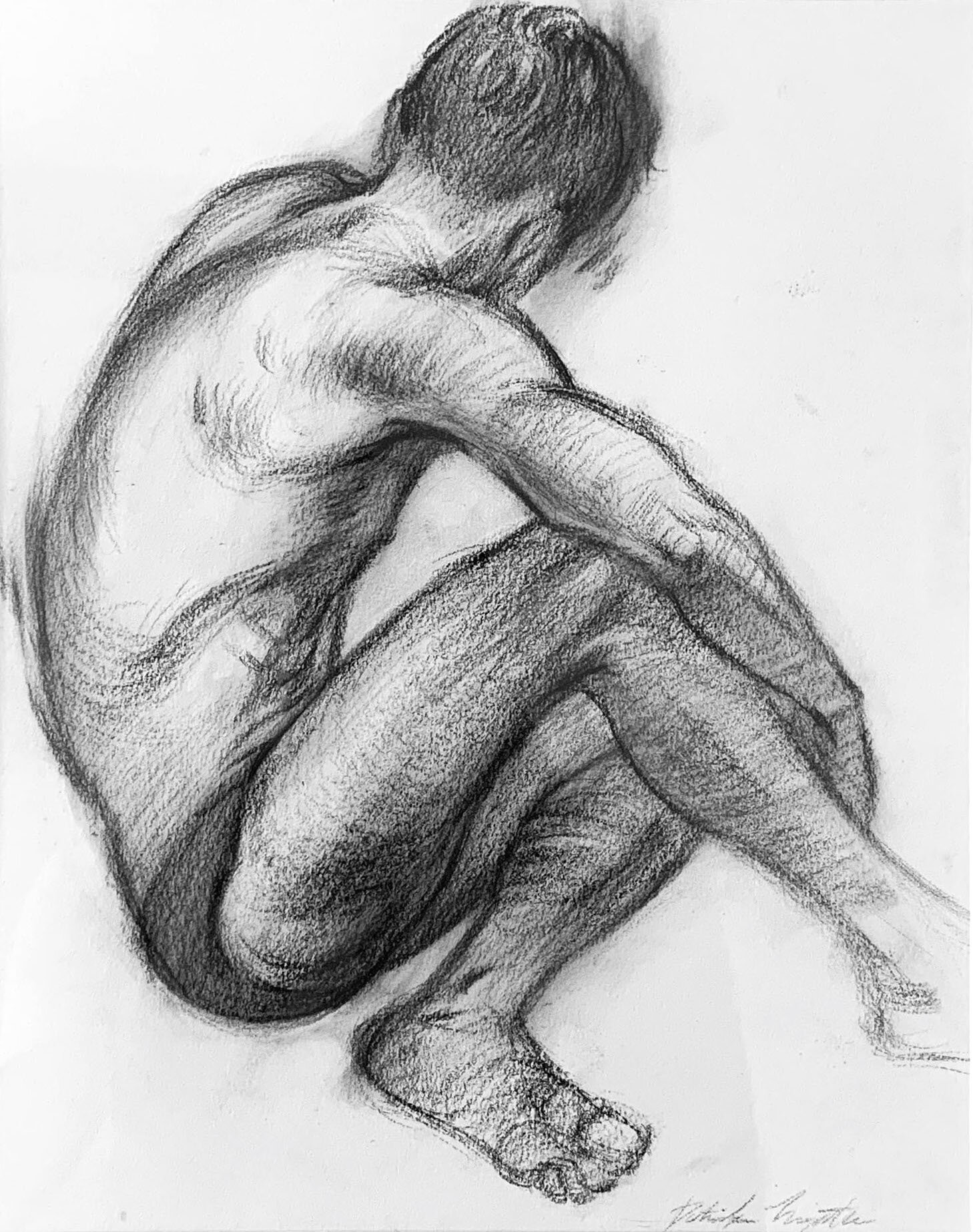  Waiting. 2019, 9”x12”, Charcoal on paper  