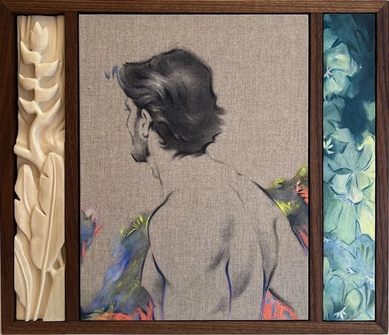 Wandering Half.

Handcarved basswood, oil paint, linen on wood panels, handmade walnut frame. 13" x 15.5" x 2"
