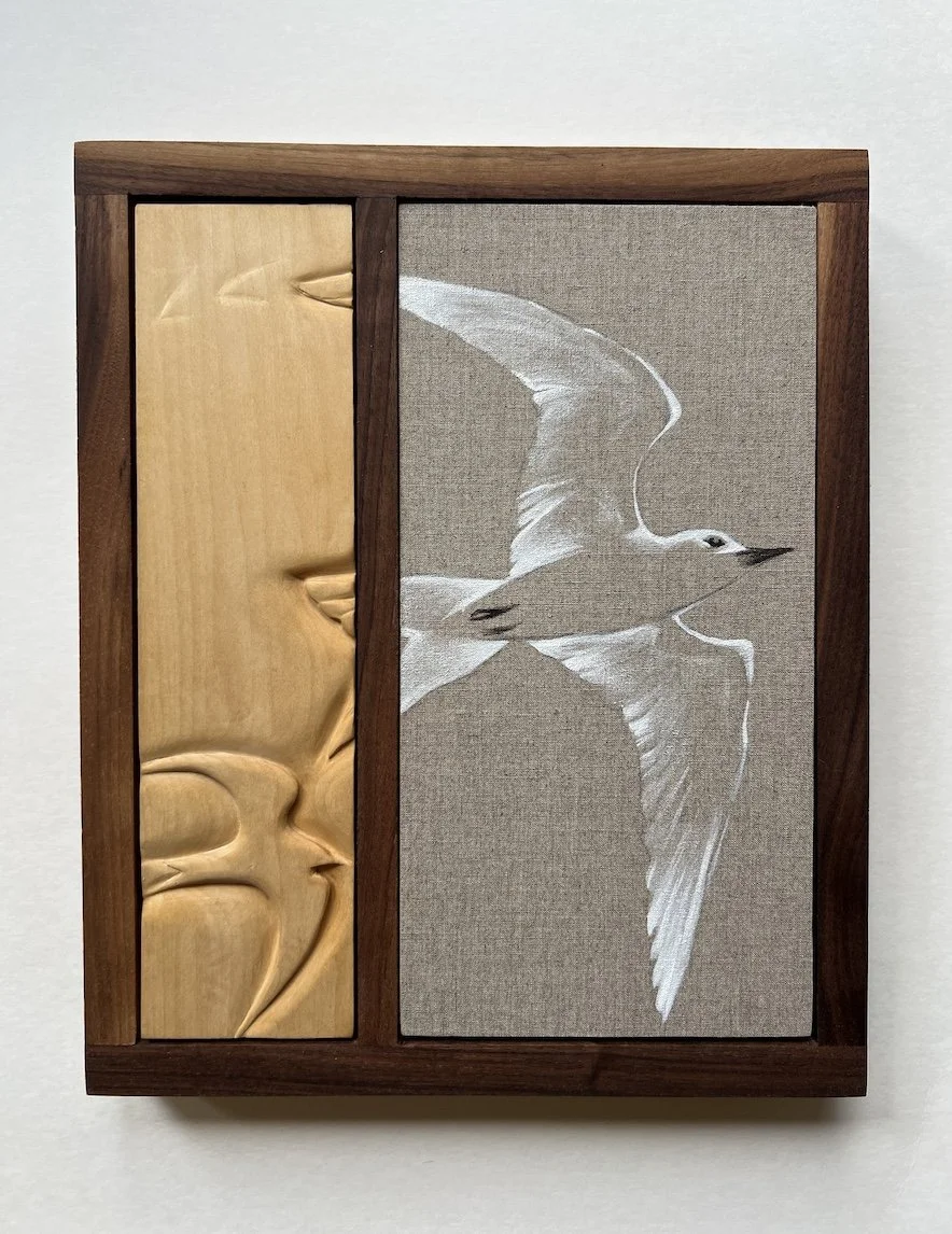 Manu O Ku Manifested 

Oil, linen, carved basswood, handmade frame. 13.75" x 11.5"