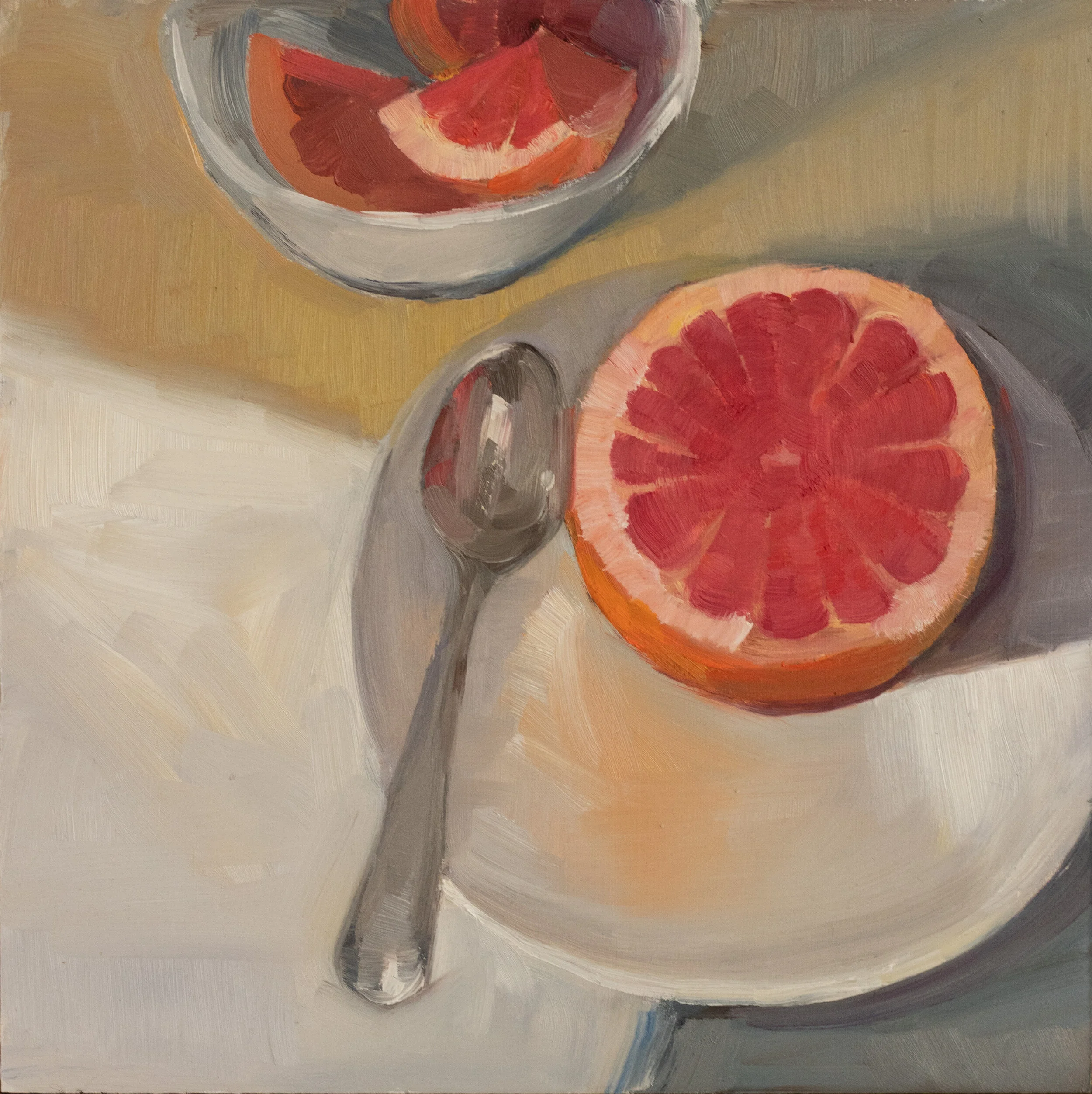 “Grapefruit and Spoon”  oil on board  12” x 12”