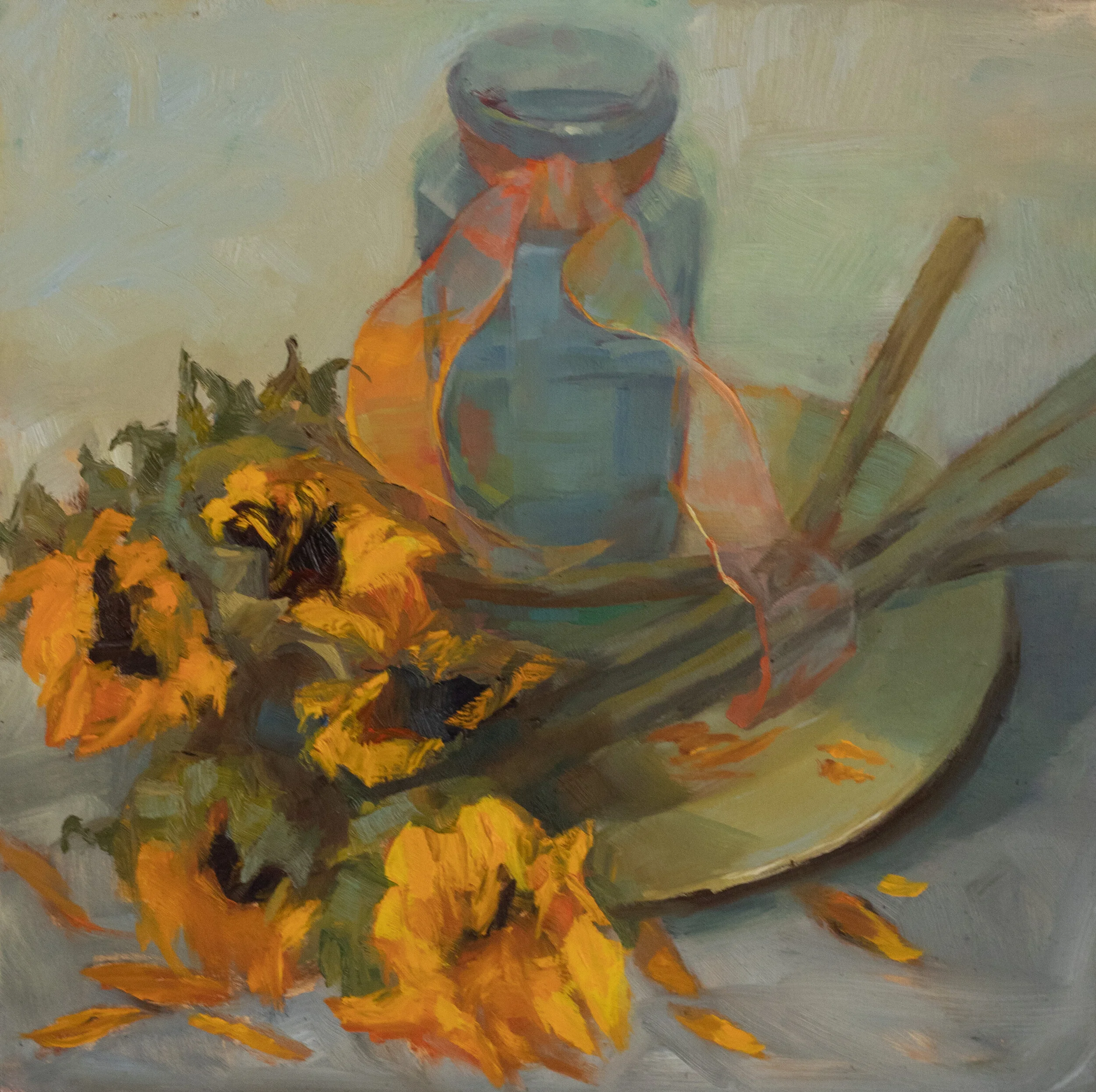 “Sunflowers”  oil on board  12” x 12”