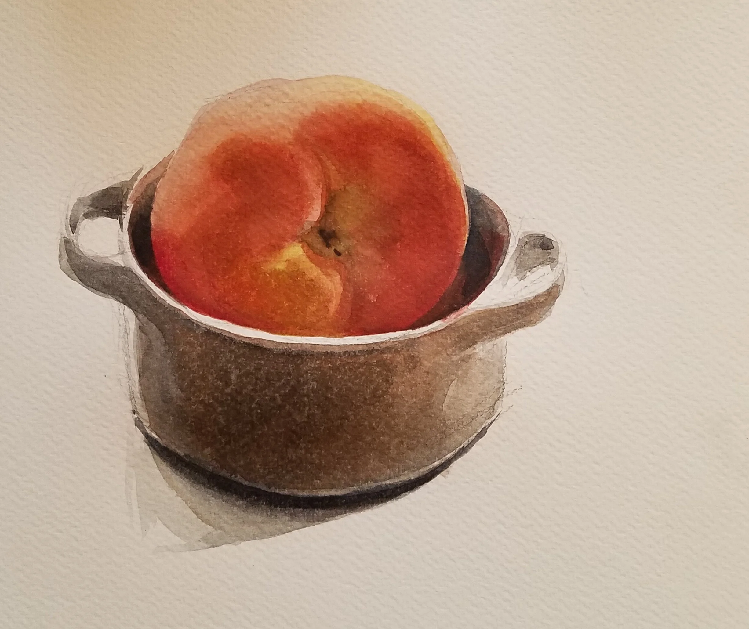 “Pêche dans un Petit Pot”  watercolor on Arches  8” x 8”