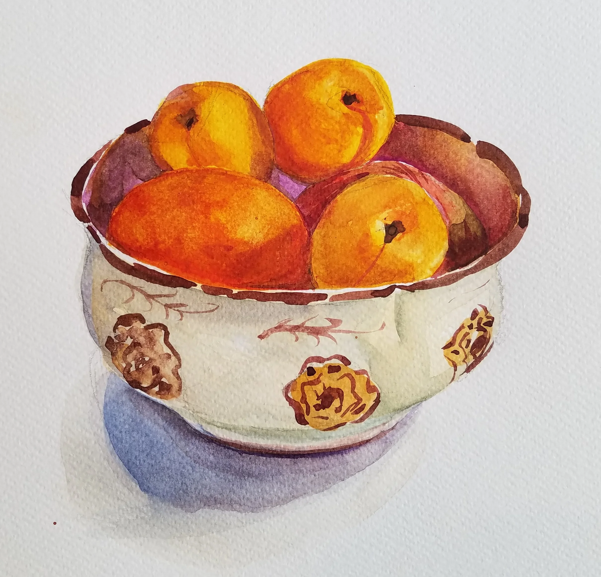 “Abricots et Pêches”  watercolor on Arches  10” x 10”