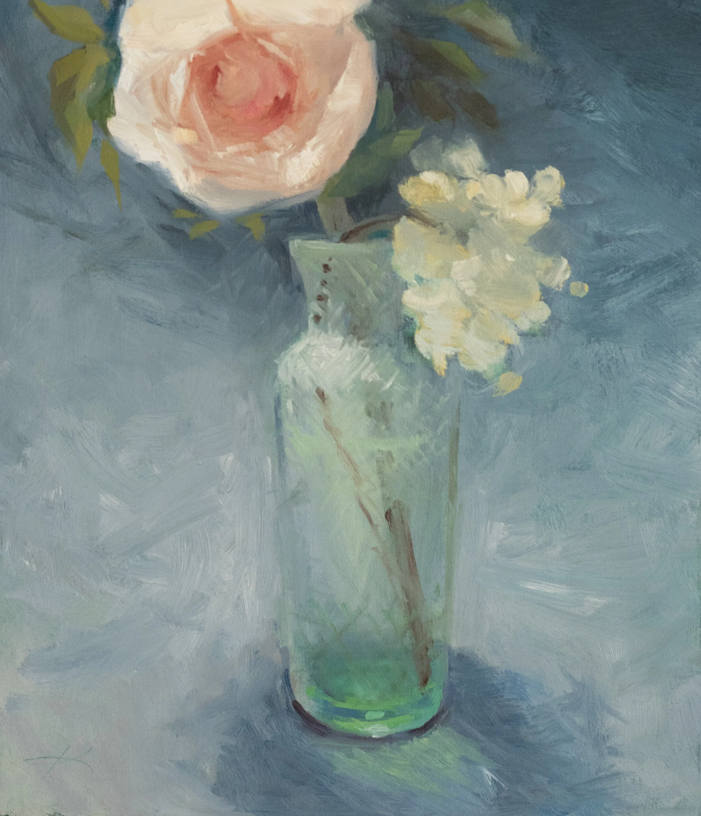 “Moonlight Rose”  oil on board  13.5” x 12”