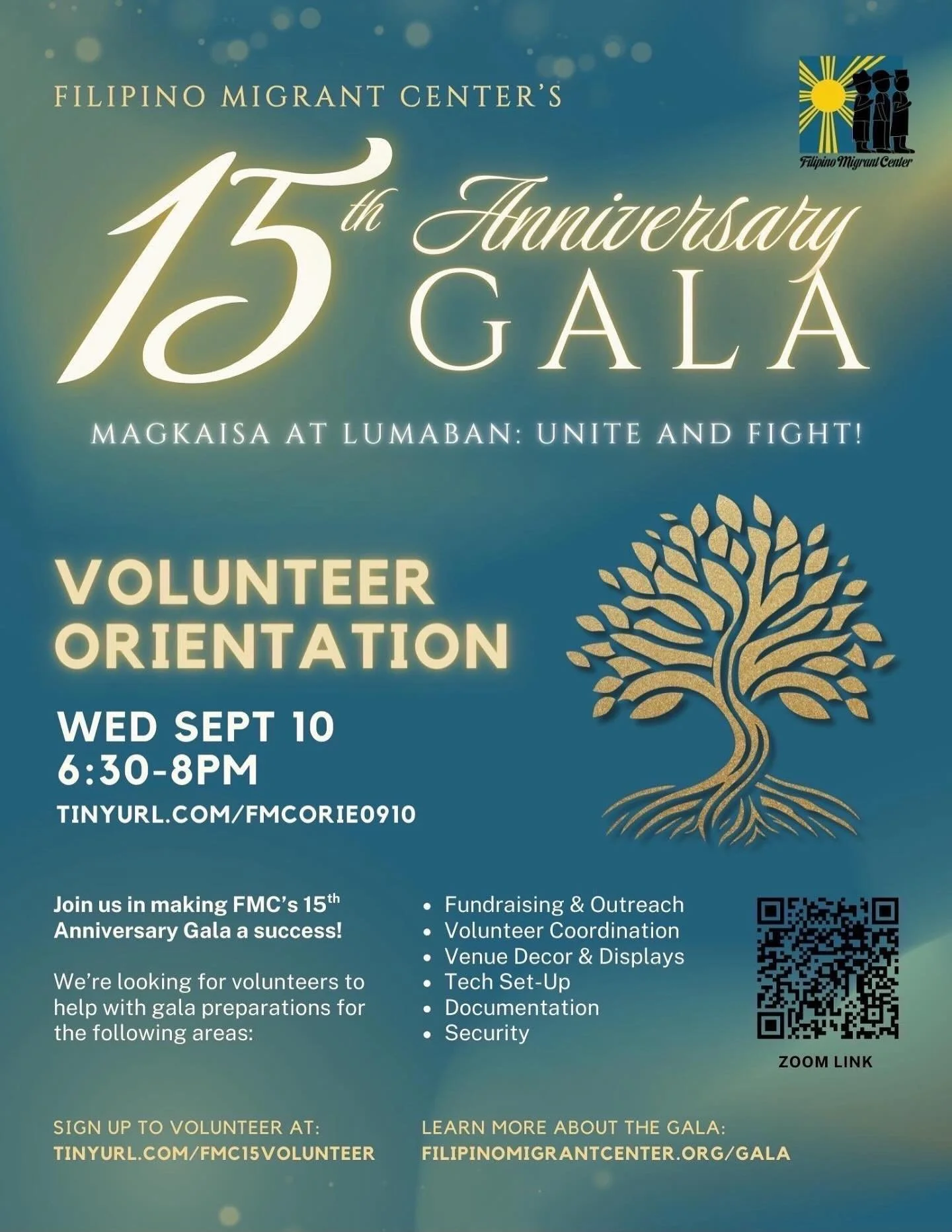 ⭐️VOLUNTEER ORIENTATION TODAY @ 6:30-8PM VIA ZOOM

TINYURL.COM/FMCORIE0910

Join us in making FMC&rsquo;s 15th Anniversary Gala a success!

We&rsquo;re looking for volunteers to help with gala preparations for the following areas:
Fundraising &amp; O