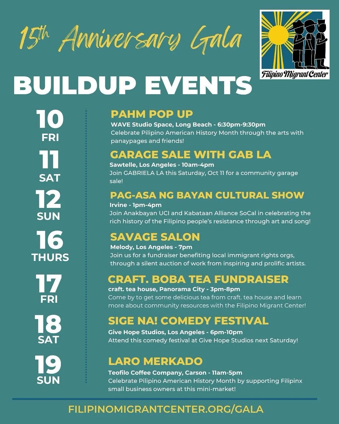 It's Filipino American History Month! Shout out to these Filipino businesses and organizations who are collaborating with us to raise funds for our 15th Anniversary! We appreciate the love shown to our kababayan in need as we also come together to ce