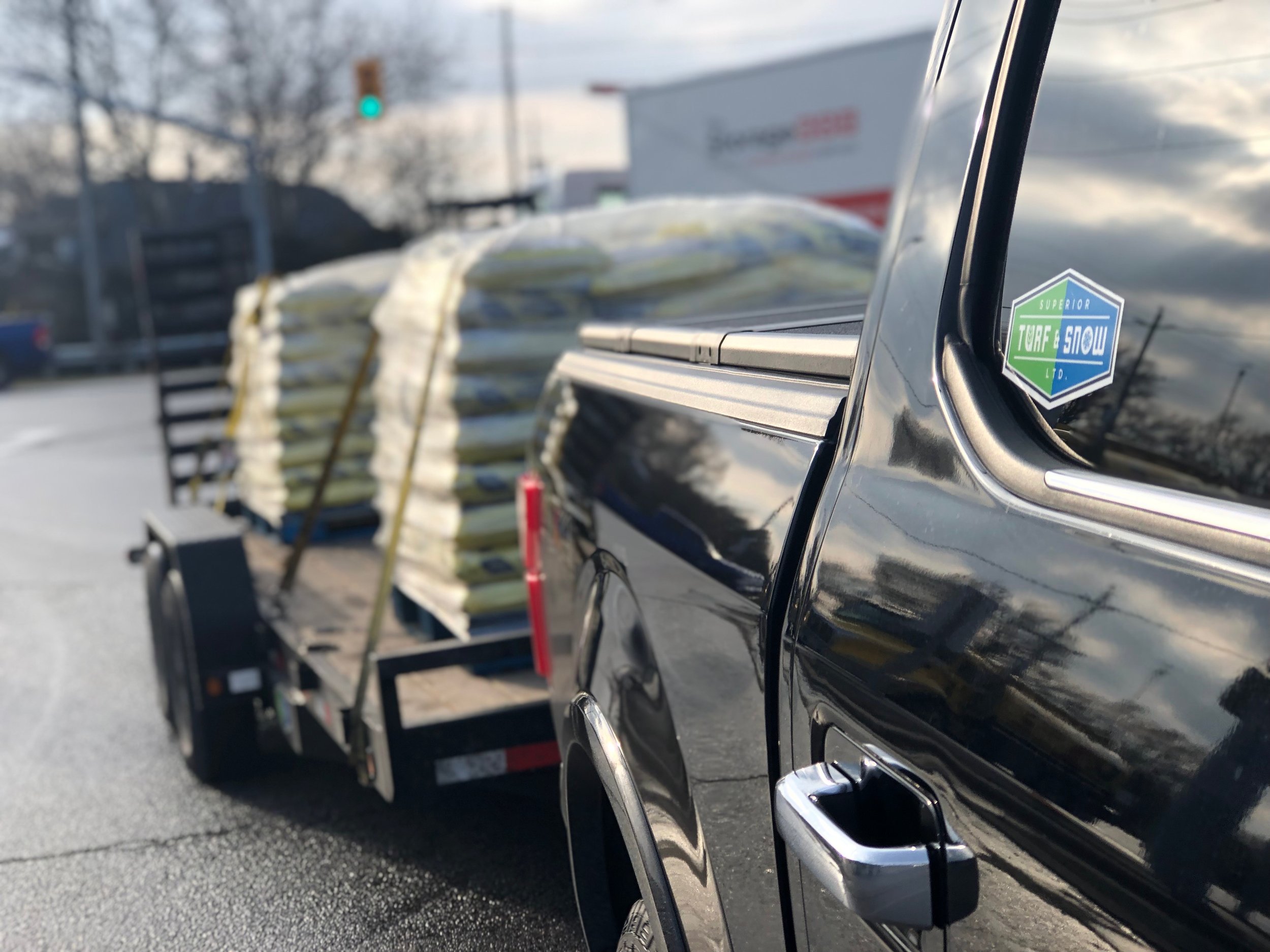 Snow removal truck with salt