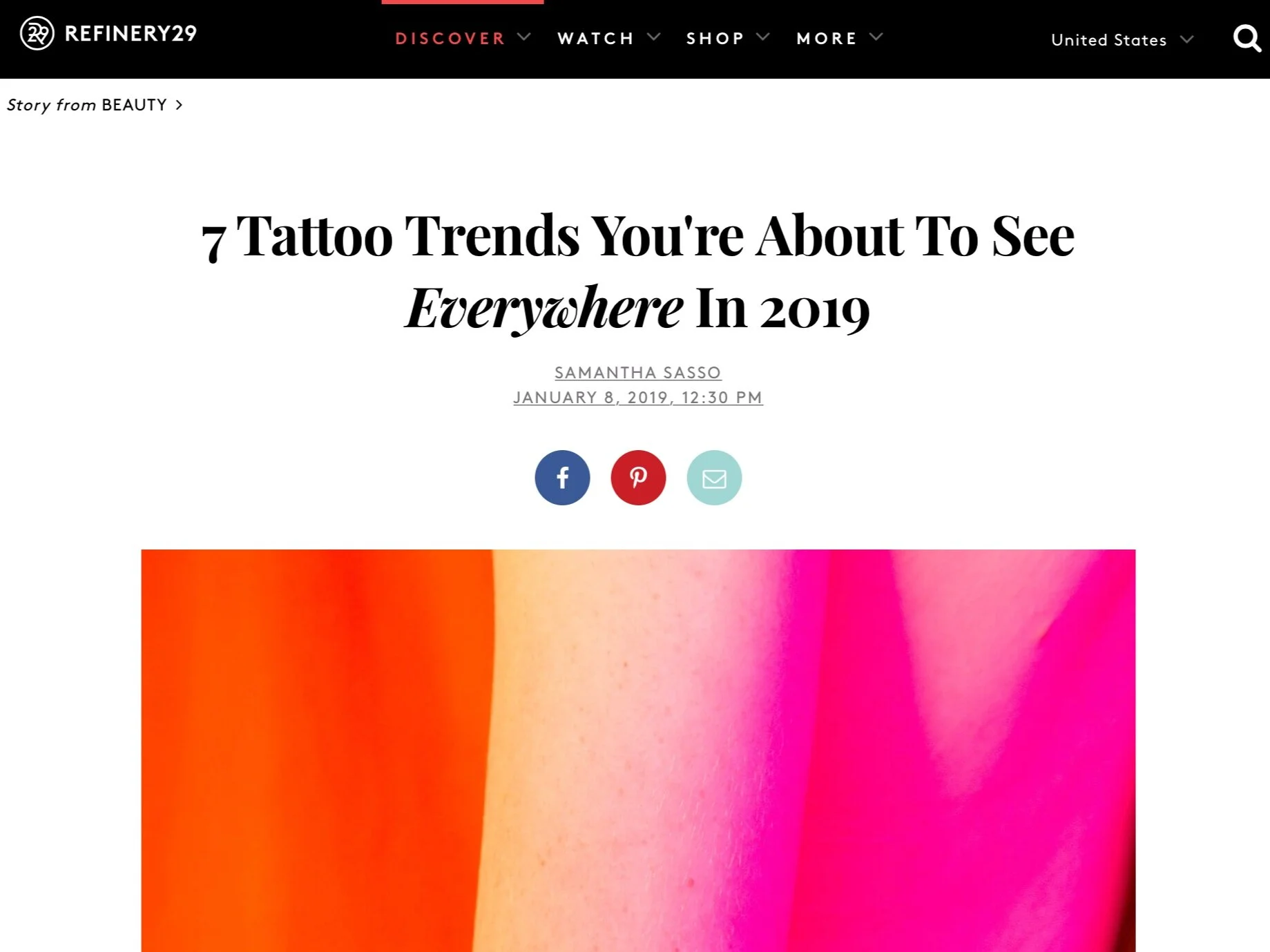 REFINERY 29 “7 Tattoo Trends You’re About to See Everywhere in 2019”