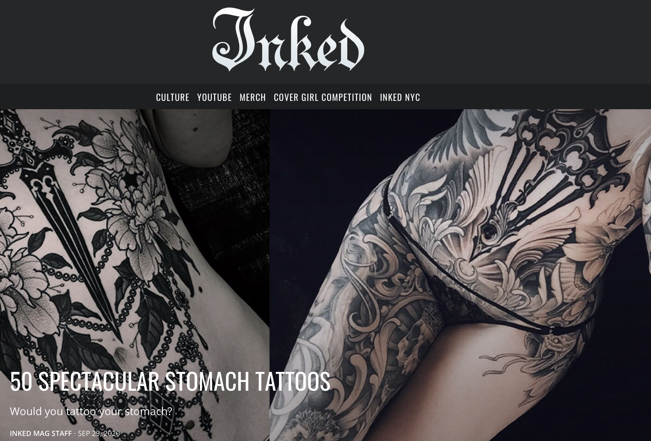 INKED MAGAZINE “50 Spectacular Stomach Tattoos”