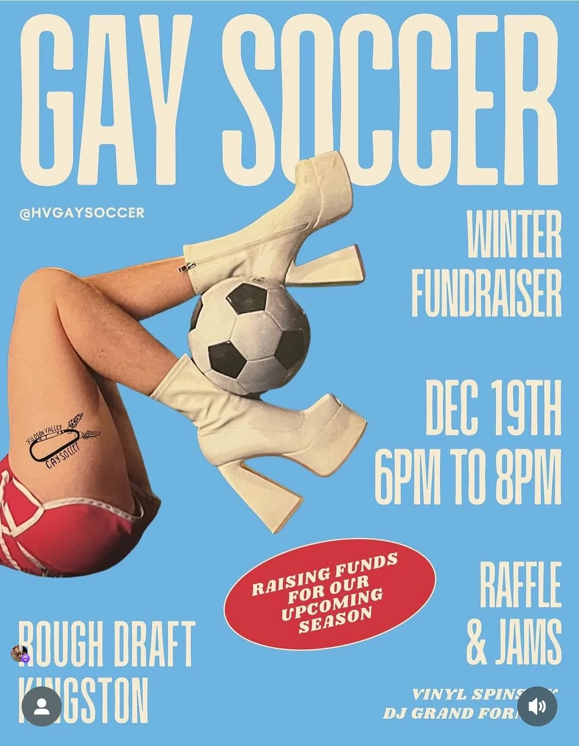 December 19th 6-8 at @roughdraftny fundraiser and really cute hang for @hvgaysoccer!!! chance to win a tat by me and soooooo many more amazing prizes, hope to see you there ⚽️🌈