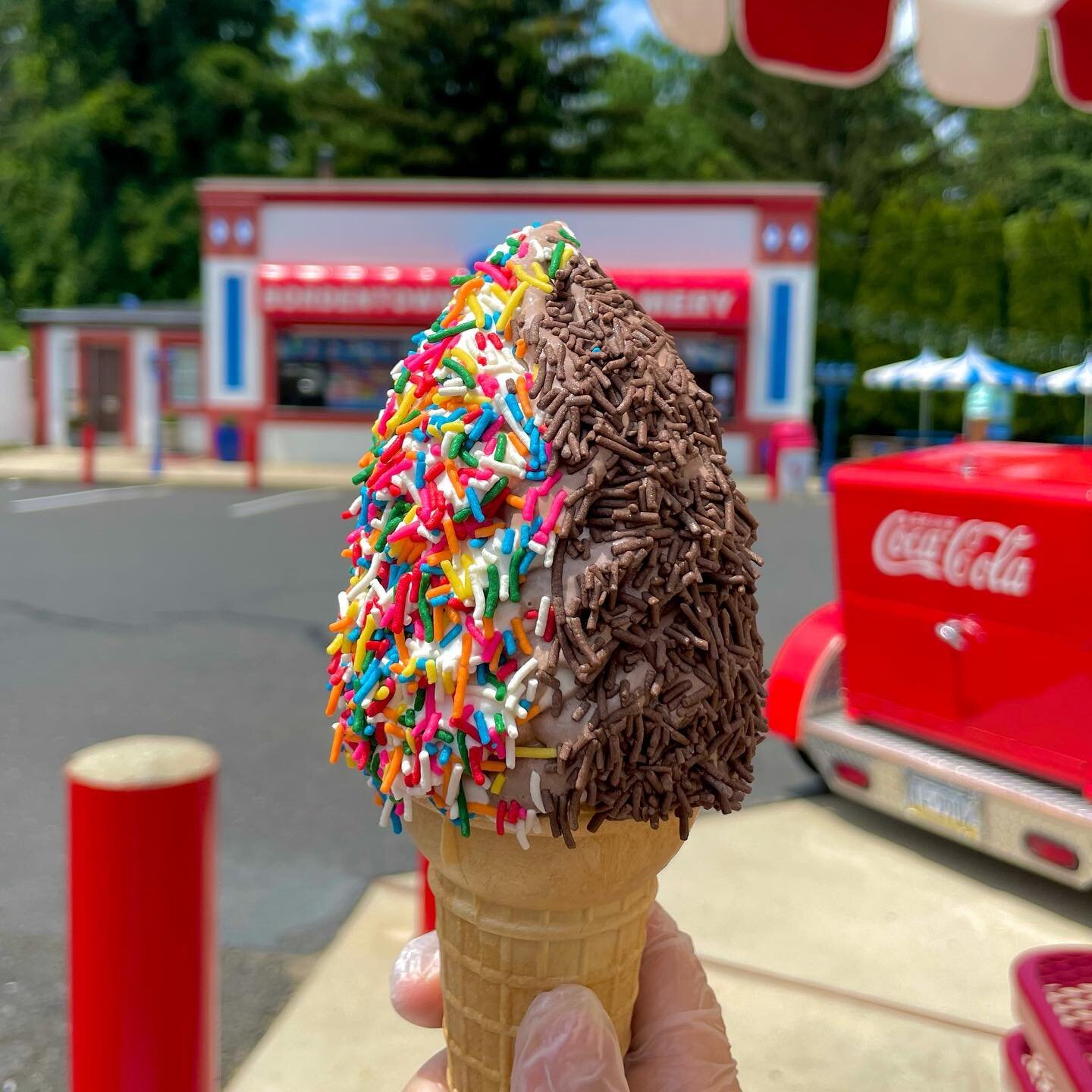 That&rsquo;s what we call a half &amp; half 
Comment your go-to, rainbow sprinkles or chocolate jimmies?
Open until 10pm tonight!
&bull;
&bull;
&bull;

#icecream #love #yum #icecreamaddict #icecreamlover #smallbiz #smallbusiness #shopsmall #shoplocal