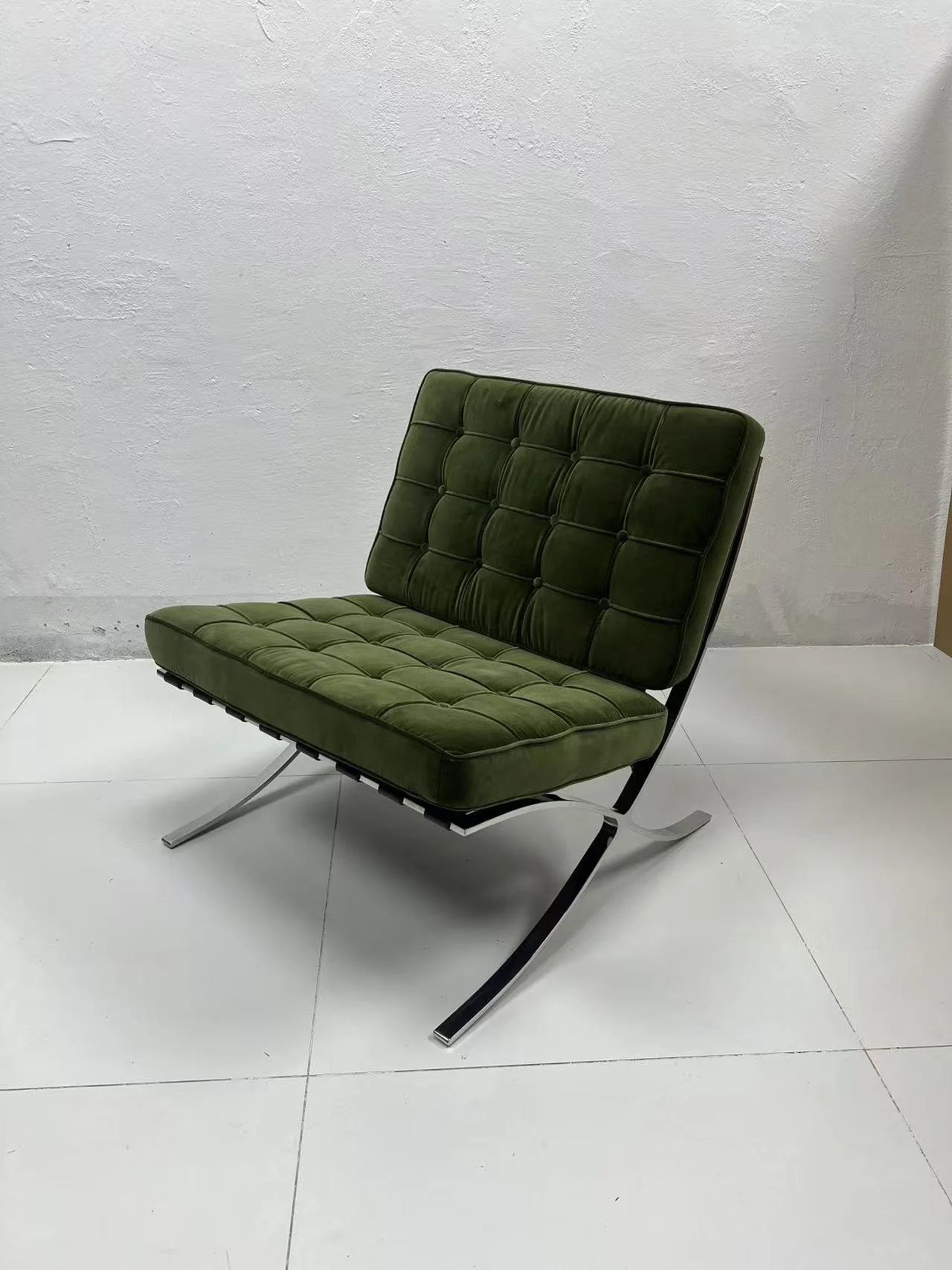 Barcelona chair replica dupe green velvet