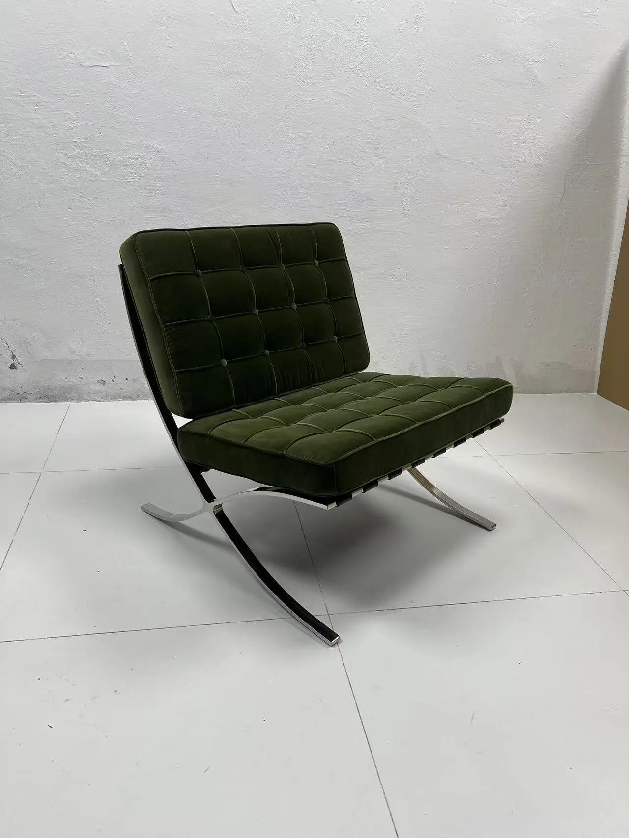 Barcelona chair replica dupe green velvet