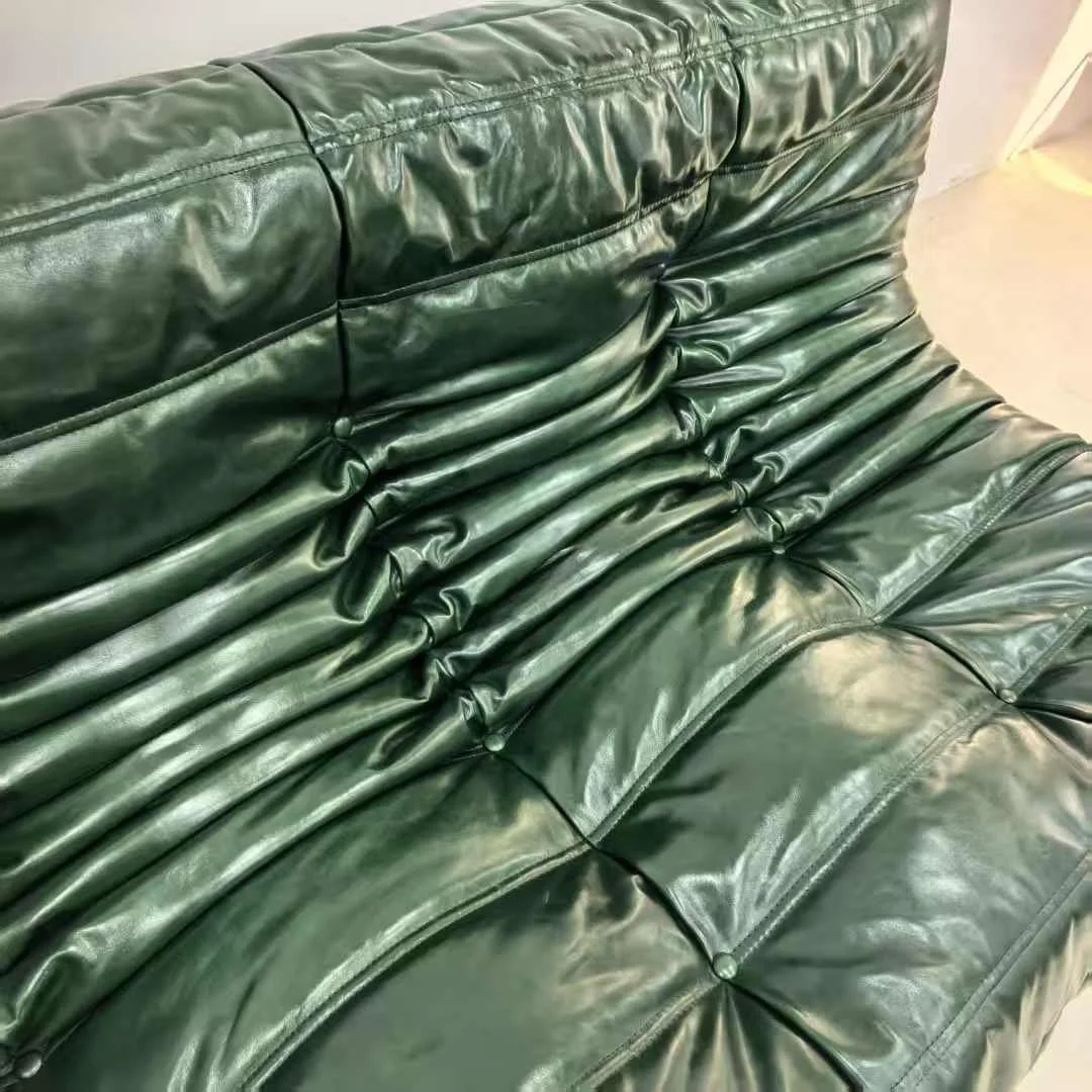 Togo Sofa green leather vintage dupe