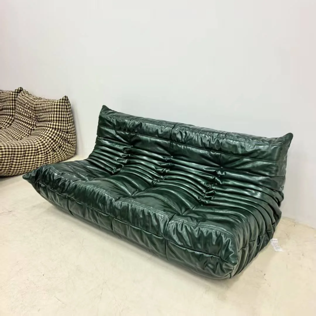 Togo Sofa green leather vintage dupe