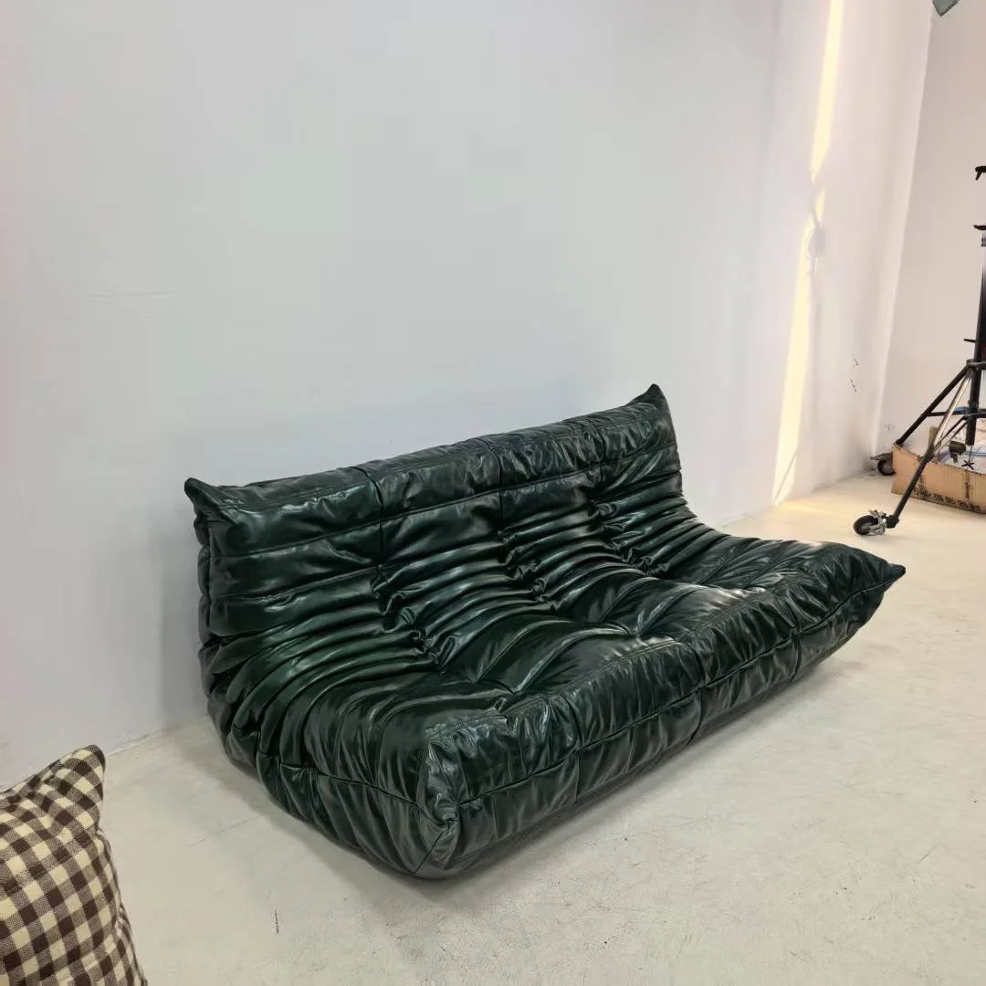 Togo Sofa green leather vintage dupe